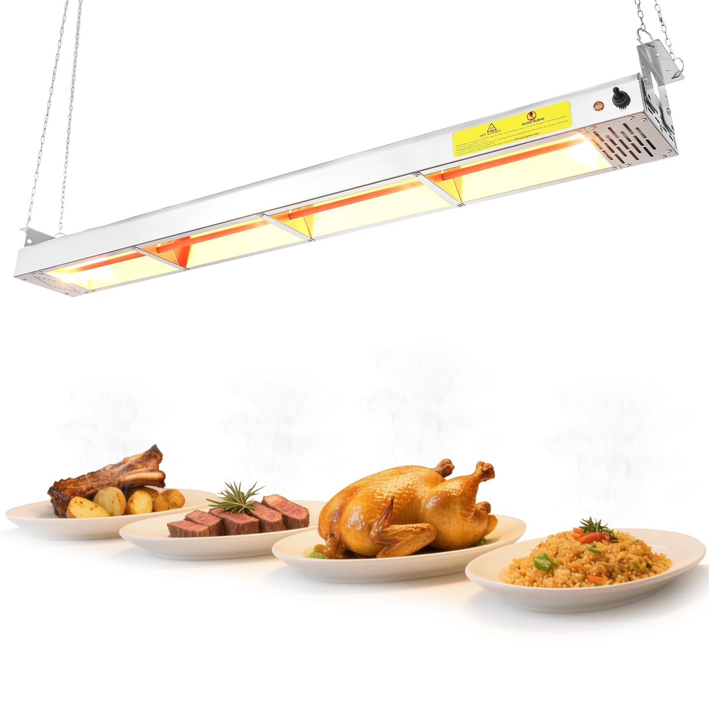Hiteemer 48-Inch Food Heat Lamp - 1350W Commercial Food Warmer Lamp Overhead Stainless Steel Catering Heat Lamps Electric Strip Heater for Restaurant Buffet Parties Kitchen, Silver 115V
