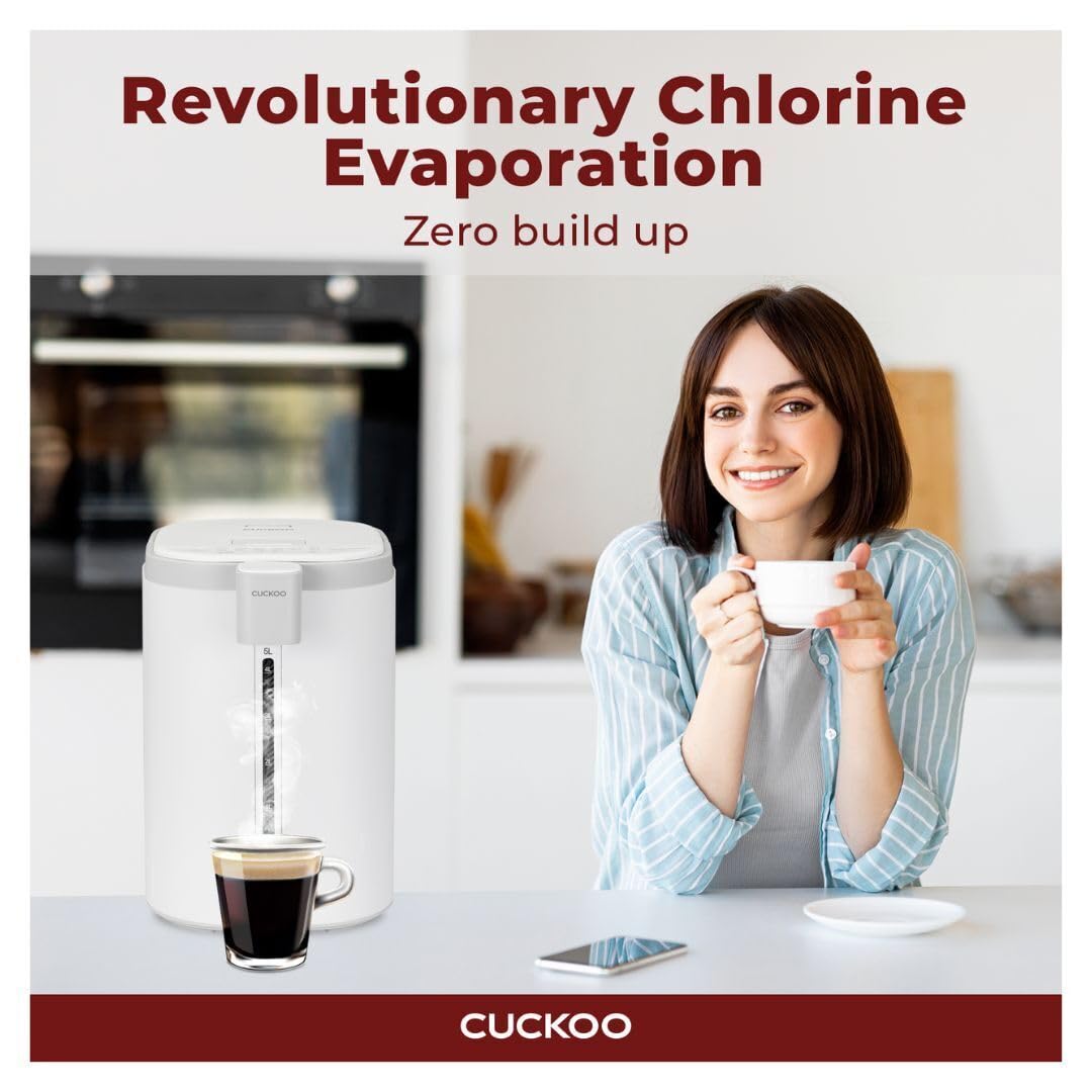 CUCKOO CWP-A501TW 5-Liter Hot Water Dispenser & Warmer with 4 Operating Modes, Chlorine Evaporation, Child Lock Function (White/Gray)