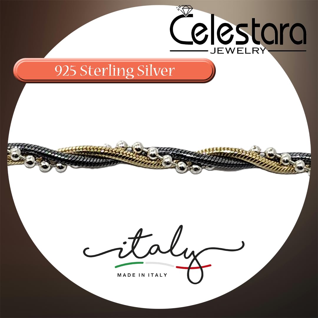 Celestara Jewelry, 925 Sterling Silver Chain, Italian-Made Jewelry Set with Gold Tone Accent (Luxurious Leather Gift Box Included) (Necklace Only, No Bracelet)