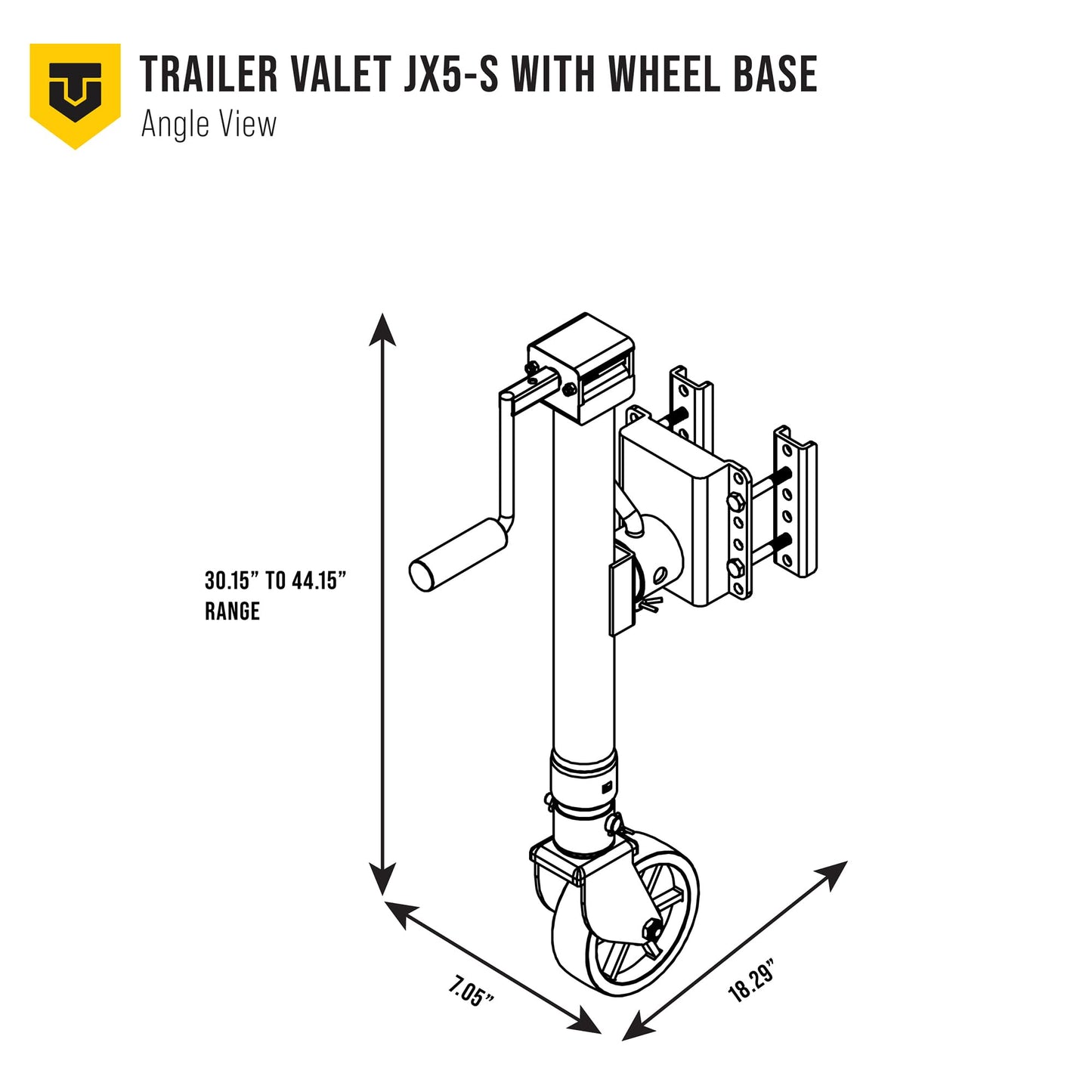 Trailer Valet Side Mount Trailer Jack with Drill-Powered Operation and Wheel Attachment, 5,000 LB Static Capacity, Wrinkle Black Finish, Manual Crank and Drill Adapter Included