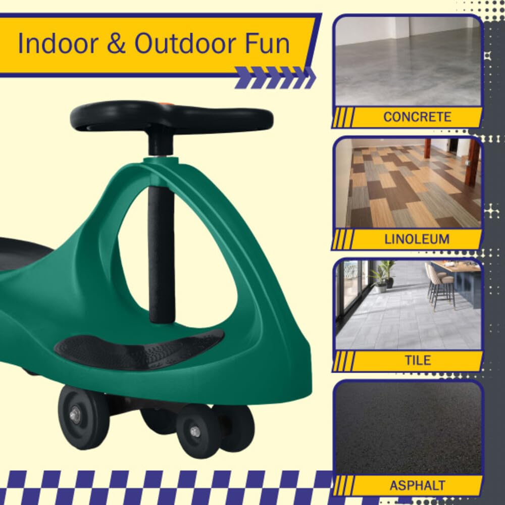 Wiggle Car Ride On Toy - No Batteries, Gears or Pedals - Twist, Swivel, Go - Outdoor Ride Ons for Kids 3 Years and Up by Lil' Rider (Green)