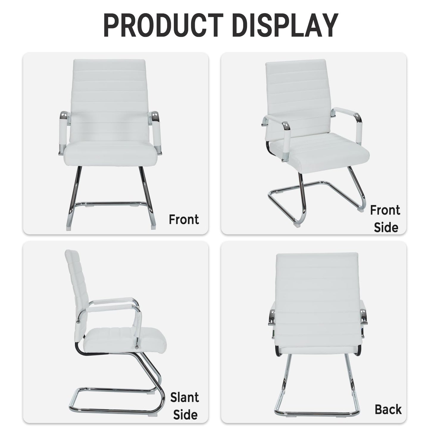 Sidanli Desk Chair No Wheels, Leather Guest Chair with Mid Back Ergonomic Support & Sled Base for Office Reception Conference Room, 2 Pack, White
