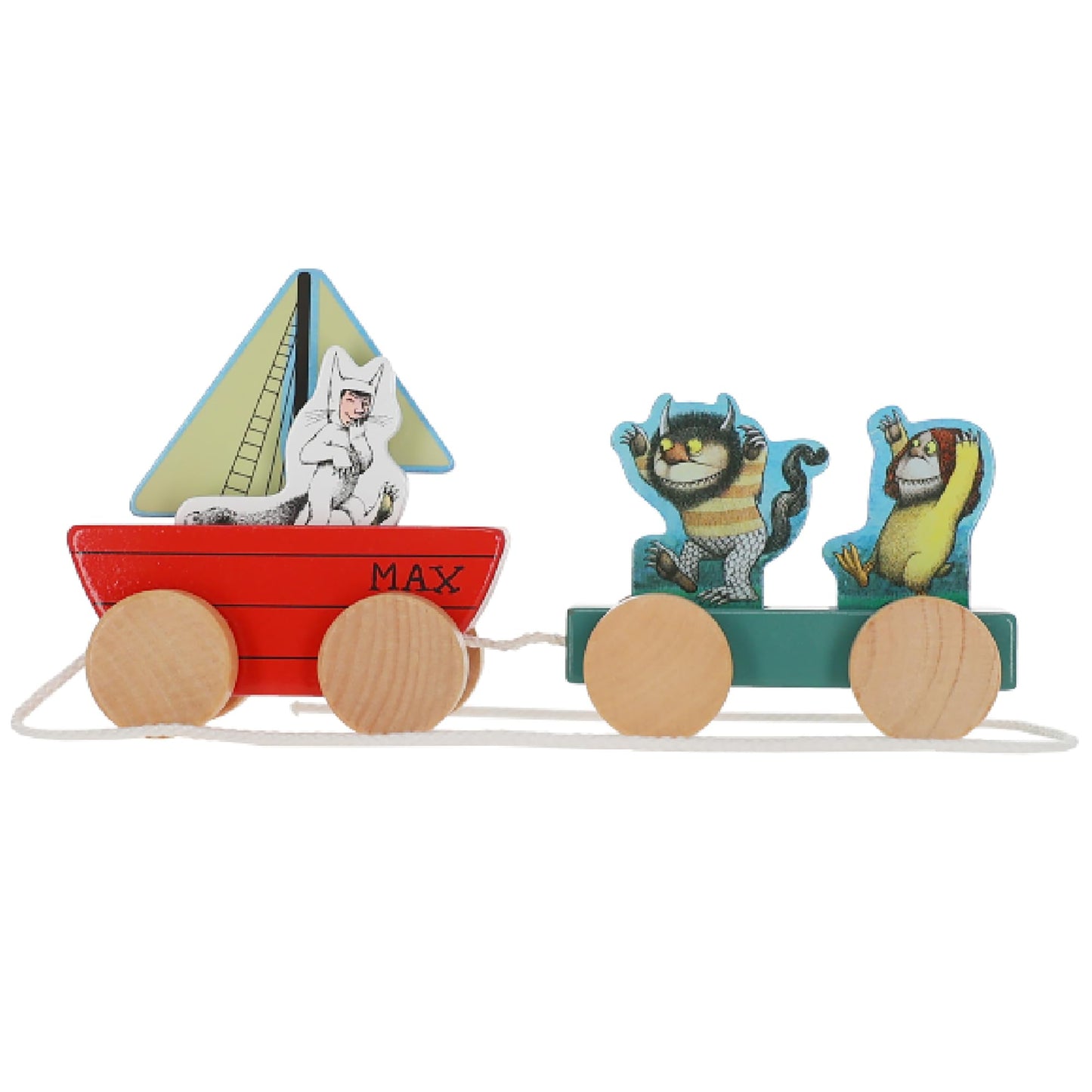 Kids Preferred Where The Wild Things are Wooden Pull Toy - Four Removable Pieces, Cotton Pull String, Ages 12 Months and Up, Max Moishe and Tzippy, Solid Wood, 8 in