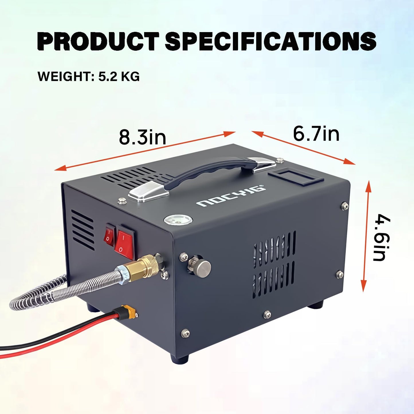NDCYJG Pcp air compressor 4500PSI Portable Pcp Compressor 12V Dc/110V Ac Pcp Airgun Compressor Manual-stop w/External Power Adapter Built-in Fan Suitable for Paintball Air Rifle Scuba Bottle
