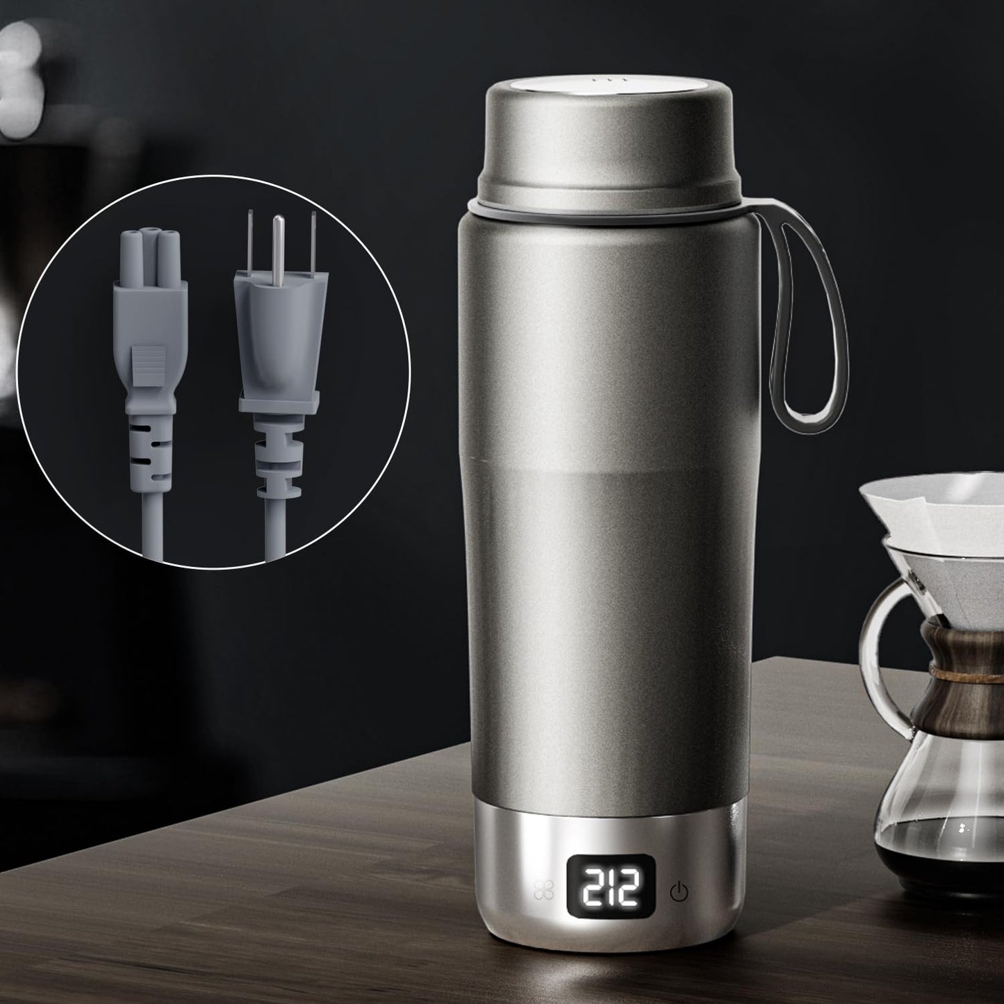 pure titanium electric kettle - portable water heater for travel, double-layer vacuum sealed titanium water bottle to boil and regulate temperature。100V-240V Smart Small Water Boiler for Tea 380ML