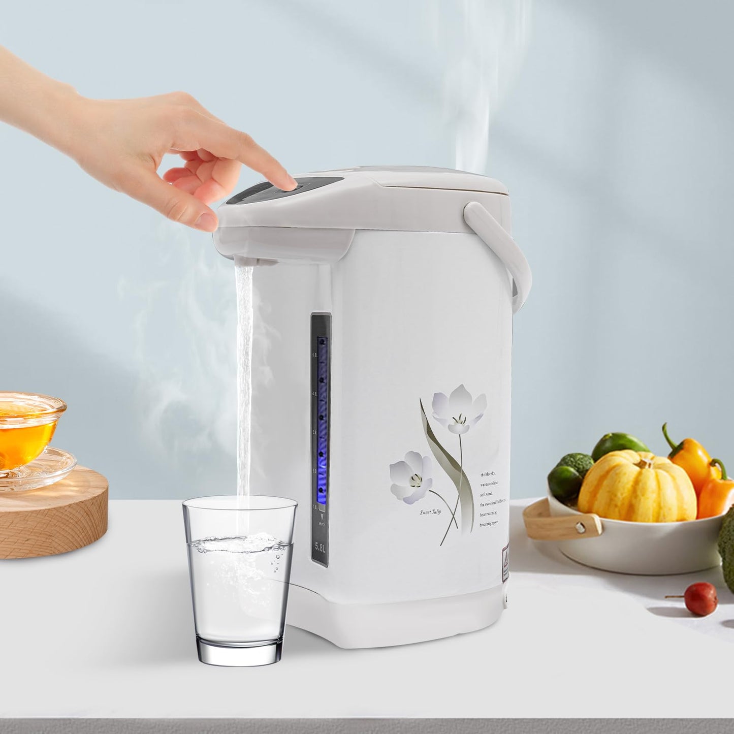 Water Boiler & Warmer 5.8Liter, 304 Stainless Steel Removable Water Tank, Electric Kettle 750W 3 Water Dispensing Modes, Insulated Stainless Steel with Filter Outlet, Rapid Heating (White)