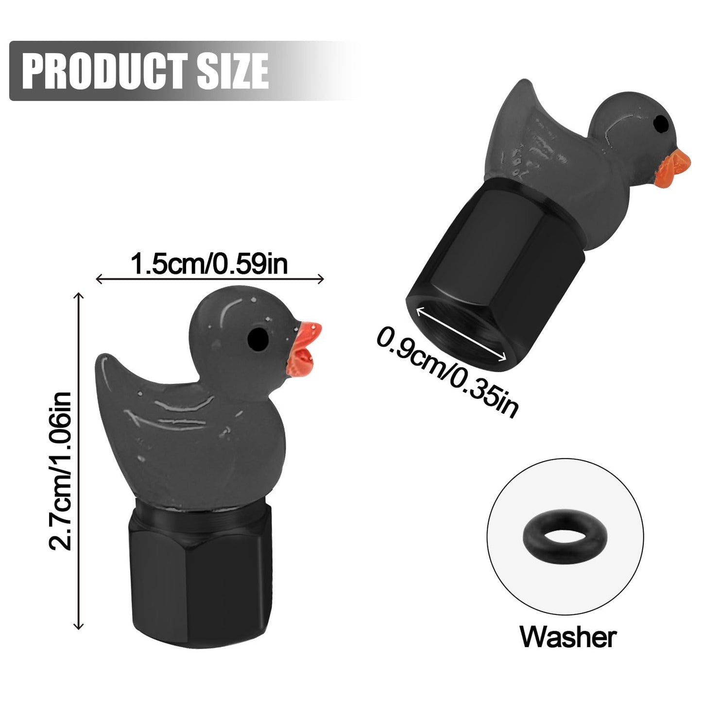 xbrtaia 4 Pack Cute Duck tire Valve caps, Glow in The Dark Tire Valve Caps, Interesting and Practical Tire Decoration, Can be Used for Cars, Motorcycles, Trucks, and Bicycles.(Black)
