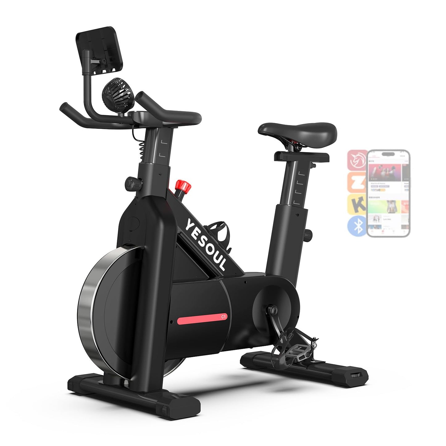 YESOUL Self-Powered-Fan Exercise Bike with Dynamic LED Light Effects, Pro Livestreaming Classes, Smart Exclusive App, 300 LBS Magnetic Resistance Indoor Stationary Cycling Workout Bike for Home