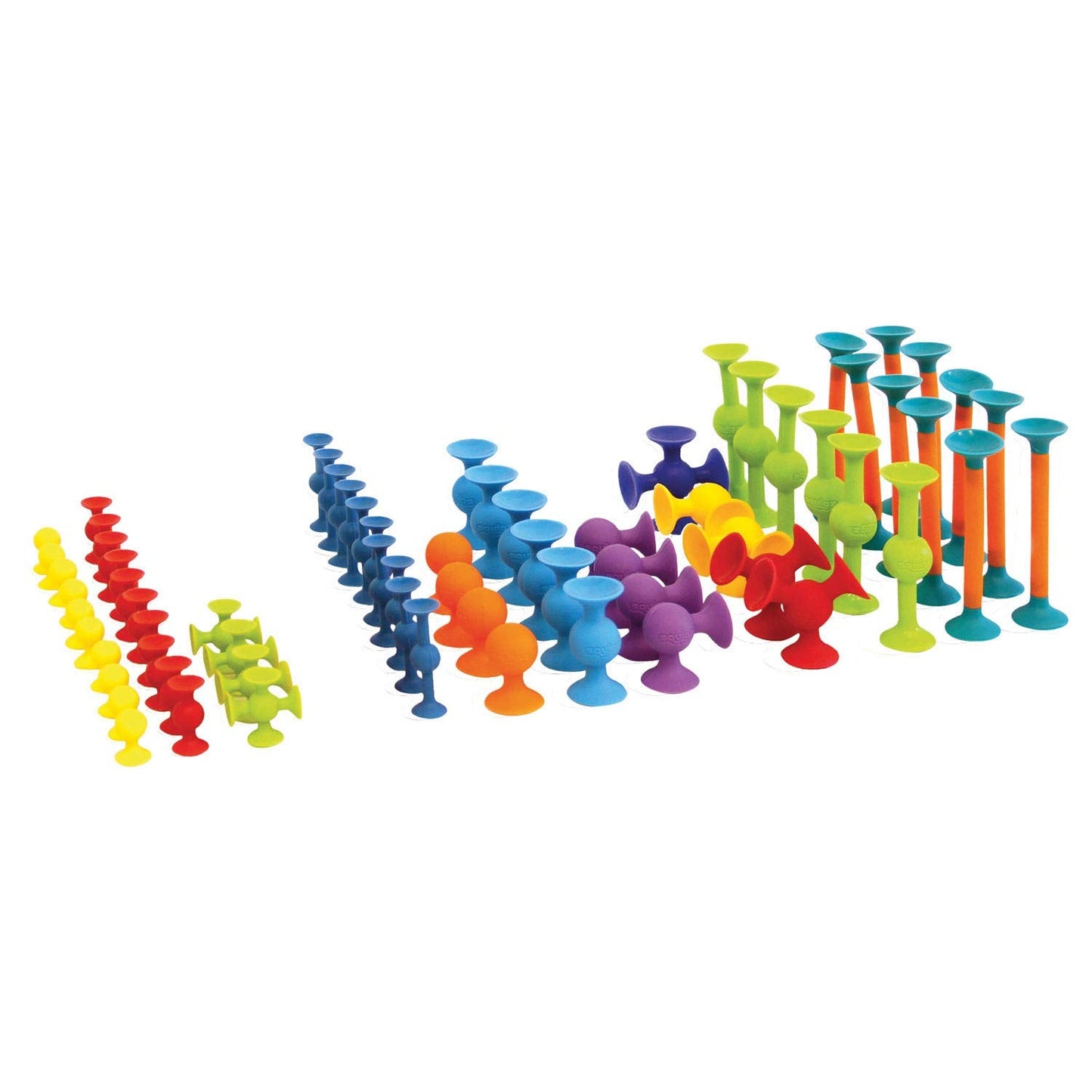 Fat Brain Toys Squigz 75 Piece Set - Suction Cup Set With Storage Bag, BPA Free Silicone Sensory Wall Toys, Stem Building Toys, Kids Travel