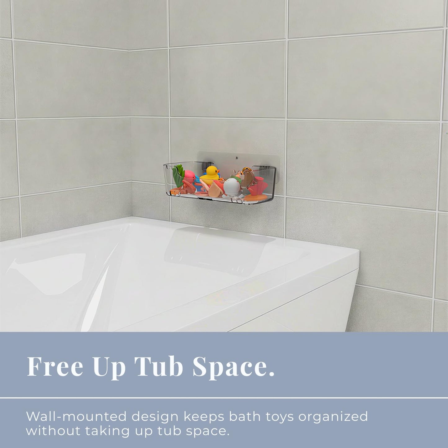 COLINCH Bathtub Toy Storage – Clear Bath Toy Holder with Drainage Holes, Wall-Mounted No-Drill Organizer for Kids’ Tub Toys