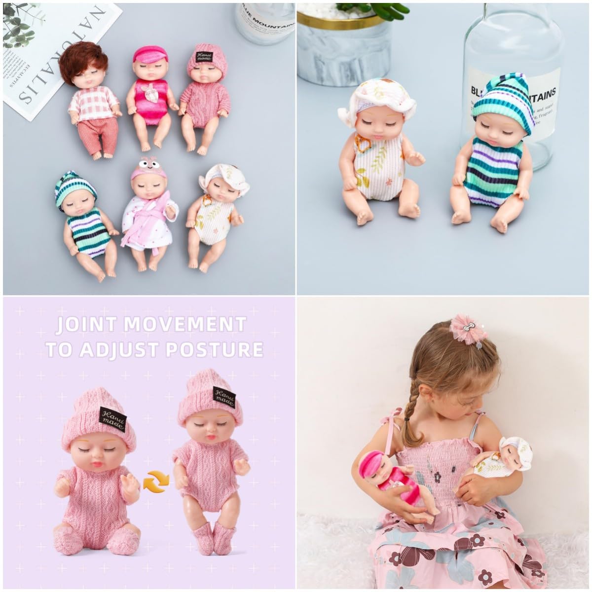 TISDEN 4 Inch Mini Baby Dolls 6pcs Set Cute Realistic Baby Dolls Toys with Handmade Doll Clothes for Suitability Kids 3 and up Household