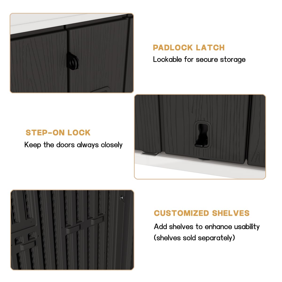 KINYING Outdoor Vertical Storage Shed,57 Cu.ft Outdoor Storage Cabinet Waterproof,Resin Sheds & Outdoor Storage Clearance for Garden,Patio,Backyard,Lockable (Black)