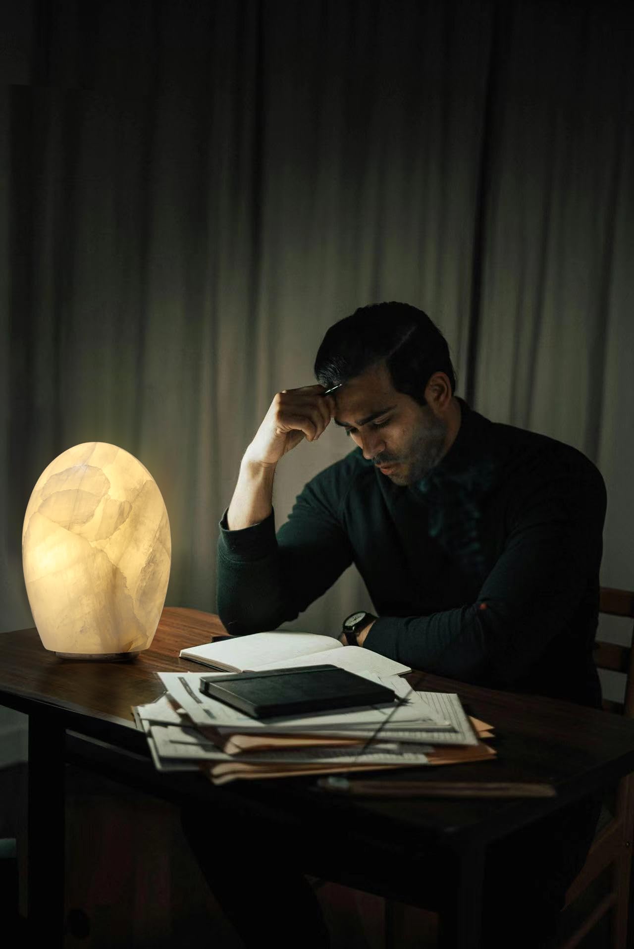 Artsolute Natural Calcite Stone Lamp – Handcrafted from Solid Crystal Stone, Dimmable Bedside Accent Light, Unique One-of-a-Kind Texture, Small Cylinder Table Lamp for Bedroom