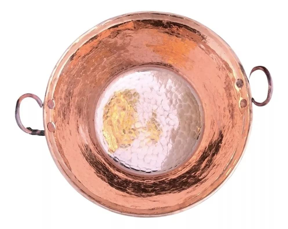 Cazo De Cobre, 16" Authentic Copper Pot, Heavy Duty Hammered Wok Jam Pan, Made in Mexico, Cooking Pot for Mexican Food