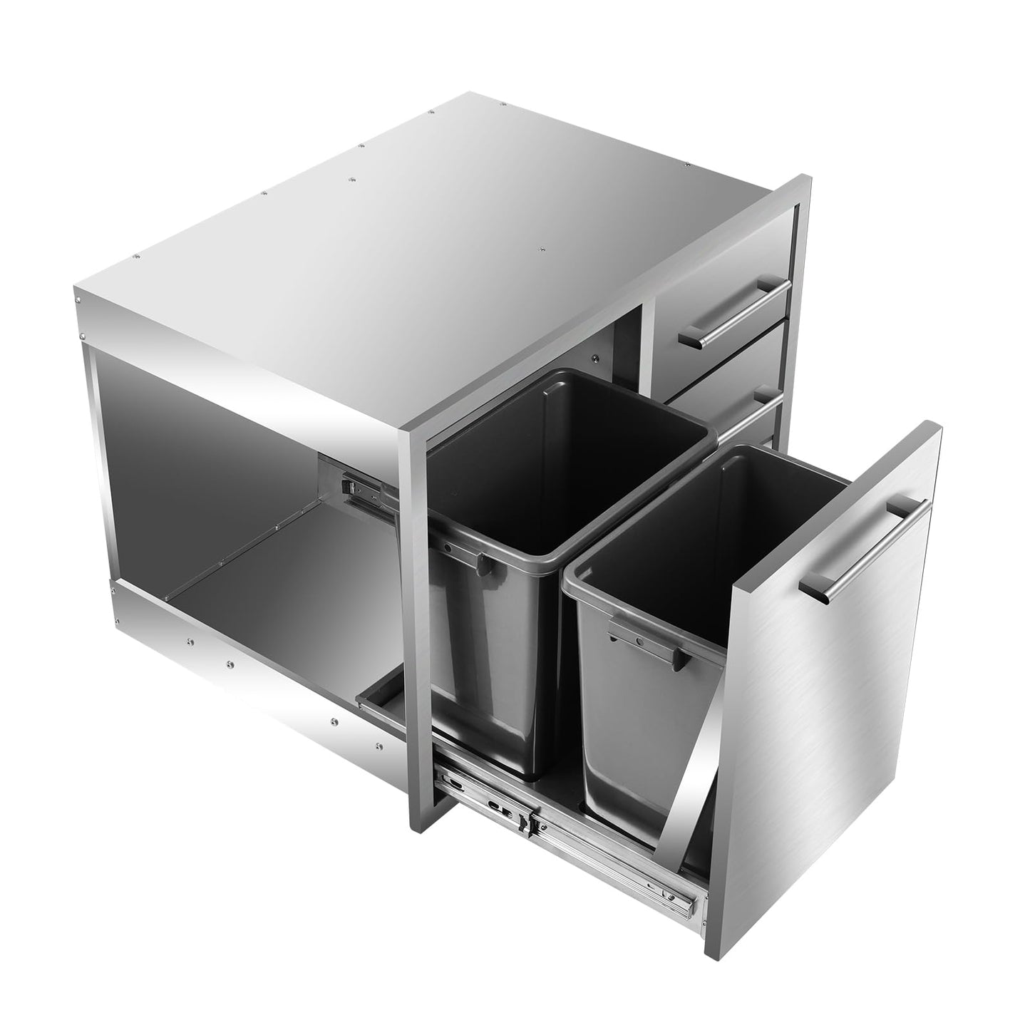 Outdoor Kitchen Drawer Combo, BBQ Access Trash Drawer Combo with Triple Stainless Steel Drawers(Right), Outdoor Kitchen for BBQ Island, Grilling Station, Outside Cabinet (28" W x 19.6“D x 20.1" H)