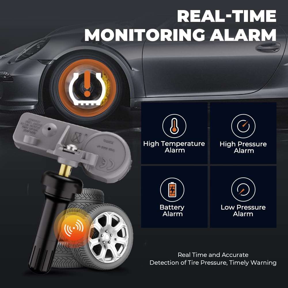 TPMS Sensor GM, 315Mhz Tire Pressure Monitoring System Sensor Compatible for Chevy Silverado Buick Cadillac GMC Pontiac Saturn Saab Replaces 13581558 13586335 13598771 13598772 Set of 4