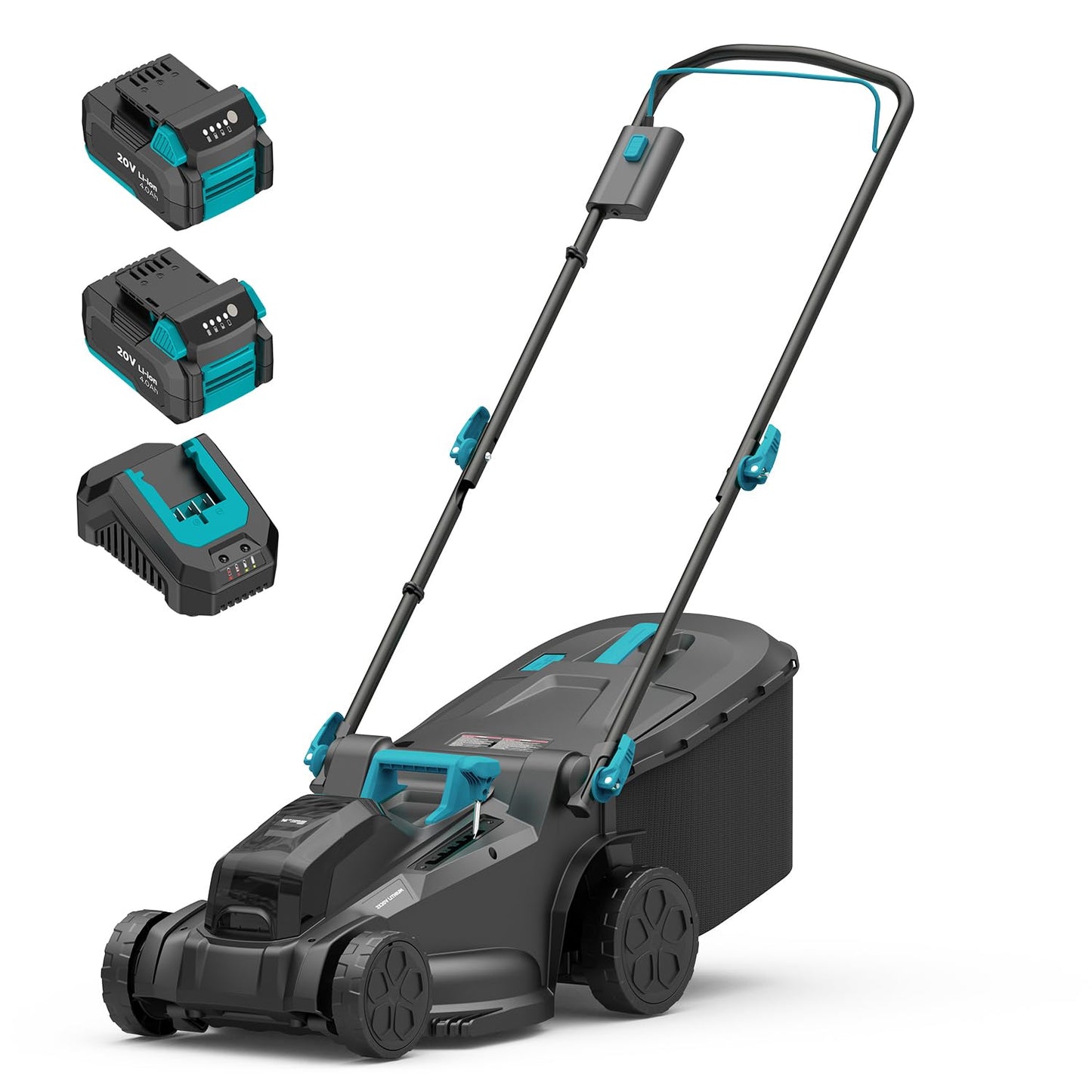 MightyMow 2×20V Cordless Electric Lawn Mower, 16" Push Mower with 6 Cutting Height Levels, Includes 2×4.0Ah Batteries and Dual Port Charger