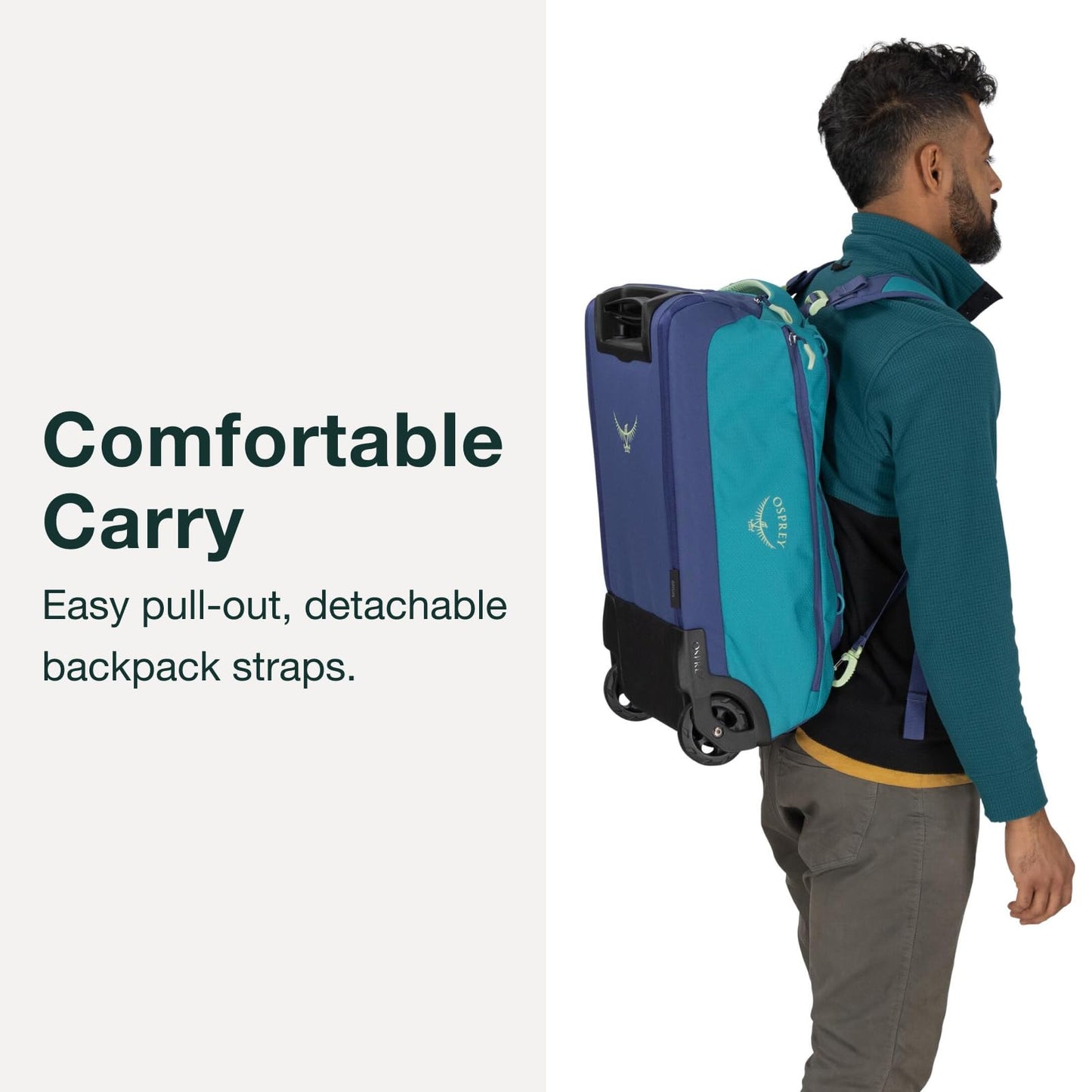 Osprey Daylite 40L Wheeled Carry On Collapsible Travel Duffel Bag, Lightweight Rolling Suitcase, Night Shift Blue