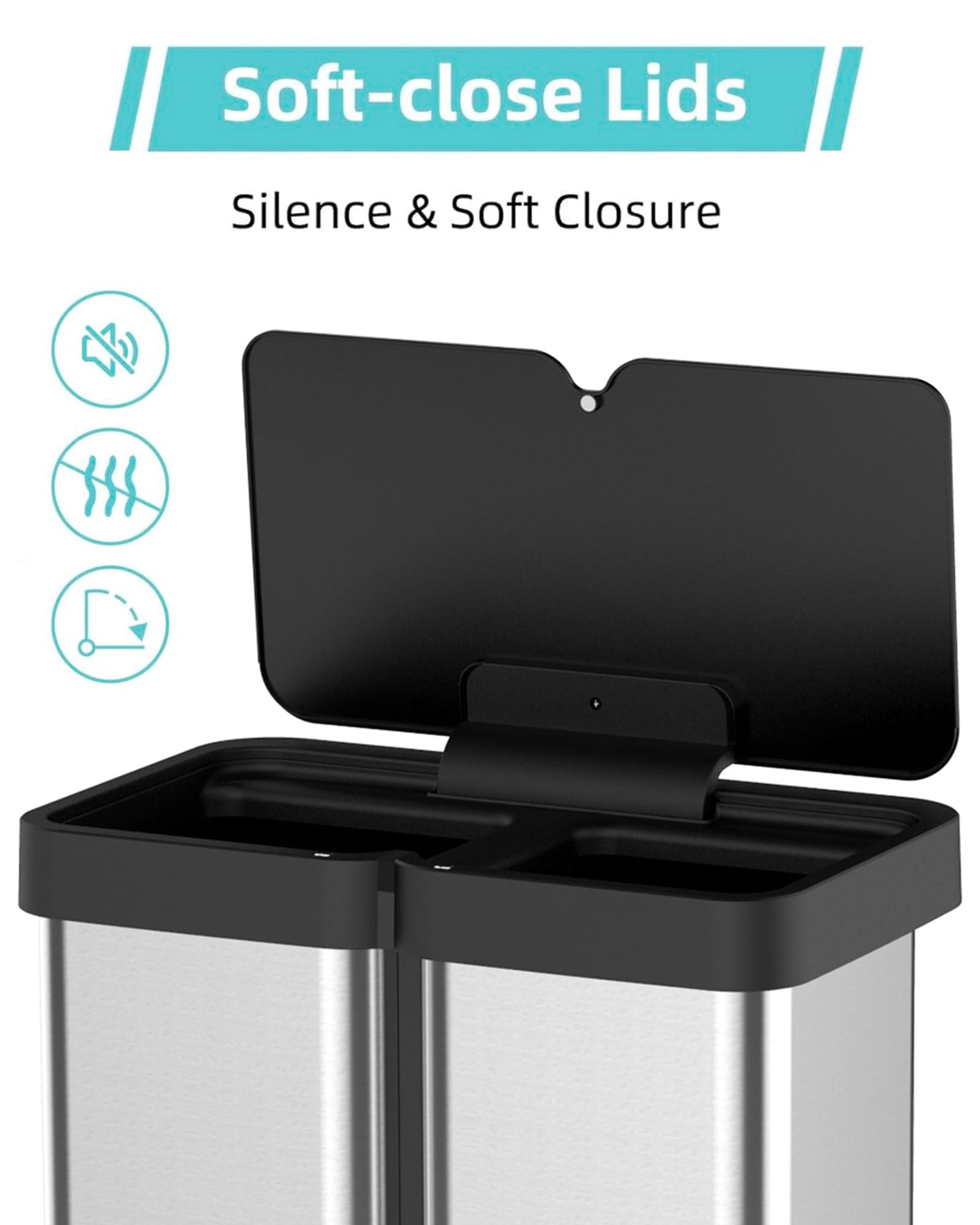 GAOMON 30L+30L Dual Compartment Motion Sensor Trash Can, 16Gal Automatic Kitchen Recycling Bin with Soft-Close Lid & Fingerproof Stainless Steel (Silver)