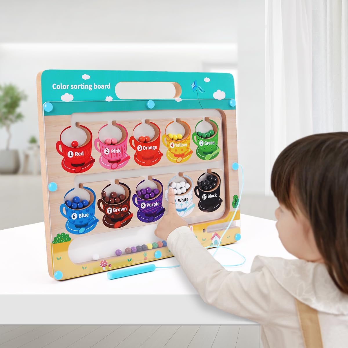 AISHUN Magnetic Color and Number Maze with White baseboards- Montessori Toys for 3 Years Old Boys Girls Wooden Magnet Board Puzzles, Fine Motor Skills Learning Toys Toddler