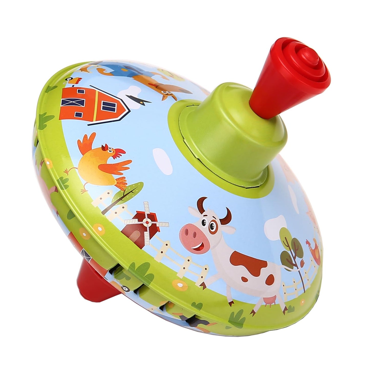 Beeqoo Fun Farm Spinning Top Tin Toy for Kids – Retro Classic Toys - Toddler Traditional Spin Tops - Metal Fidget Spinner for Kindergarten – Sensory Gyroscope - Novelty Present Party Favors