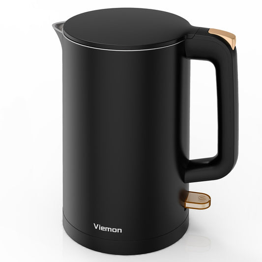 Electric Kettle, 1.7L Double Wall Stainless Steel Cool Touch, Water Boiler & Heater, 1500W Hot Tea Pot, Auto Shut-Off & Boil Dry Protection, BPA-Free, Cordless Base & LED Indicator, Black