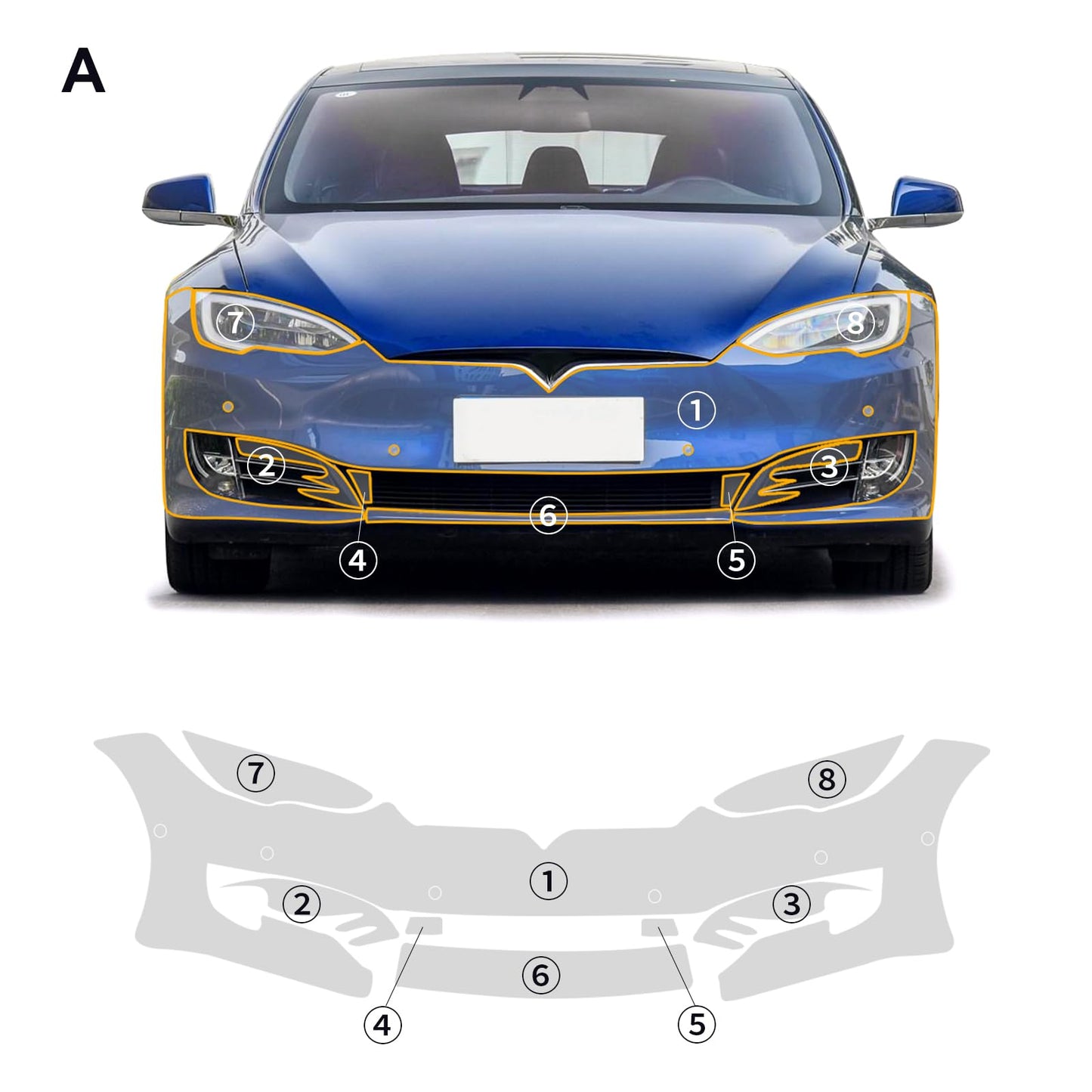 FDAIUN PPF Clear Car Pre-Cut Paint Protective Film for Tesla Model S 2016-2020 Self Adhesive TPU Rainproof Waterproof HD Scratch Exterior Accessories (Front Bumper&Headlights 8Pcs)