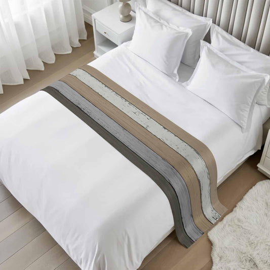 Litter Star Queen Bed Runner Farmhouse Gradient Gray Wood Grain Bedding Runner Scarves Decorative Bed Scarf,Vintage Country Style Soft Bed Runners for Bedroom Hotel Wedding 94x20in