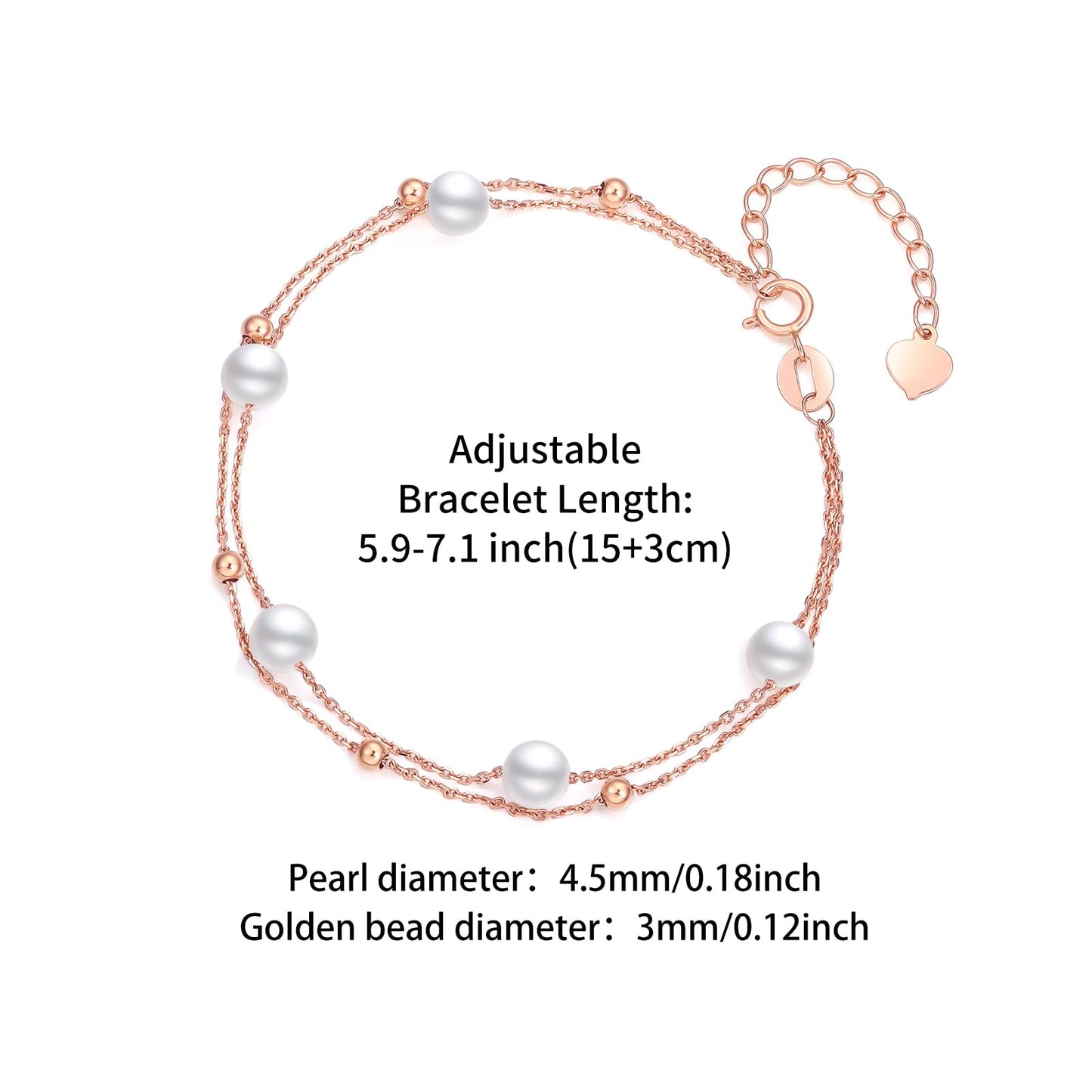 ZHOU LIU FU 18K Rose Gold Chain Bracelet Thin Link Small Beads Freshwater Pearls Bracelet Dainty Jewelry Set Layered Bracelets for Women Mom Daughter Friends Gifts Birthday Anniversary