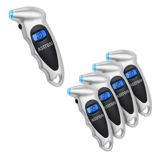 AstroAI Digital Tire Pressure Gauge 0-150PSI（Accurate in 0.1 Increments），4 Units for Car Truck Bicycle with Backlight LCD and Presta Valve Adaptor (1 Pack+4pack)