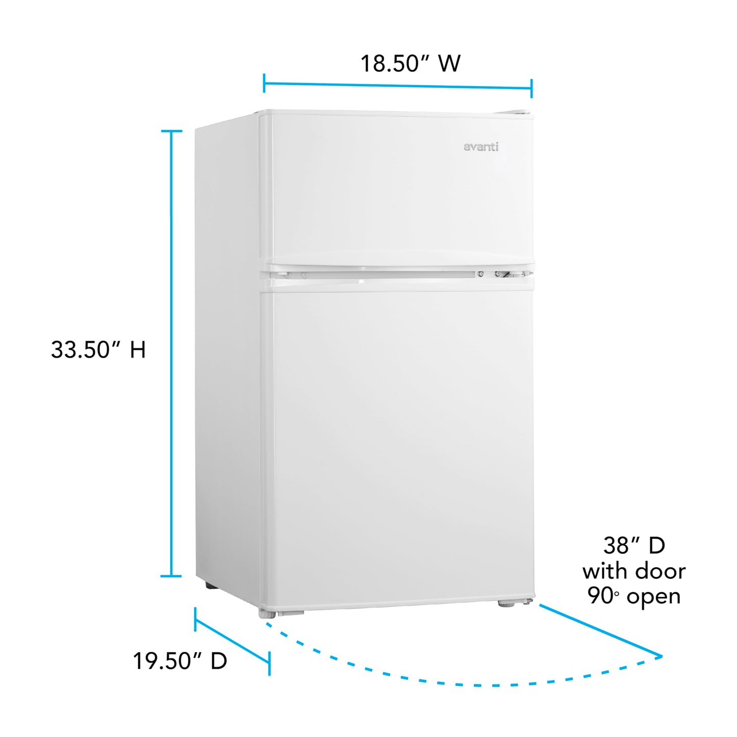 Avanti Mini Fridge with Freezer Compact Refrigerator for Home Office or Dorm, Features Dual Doors Removable Shelves & Crisper Automatic Defrost and Adjustable Temperature Control, 3.1-Cu.Ft, White