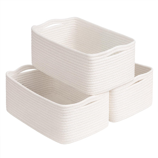 Goodpick Baskets for Organizing, Shelf Toy Basket for Organizing, Toy Organizer, Woven Rope Shelf Organizer 3 Pack for Nursery Organization, White, 13 x 8 x5 in