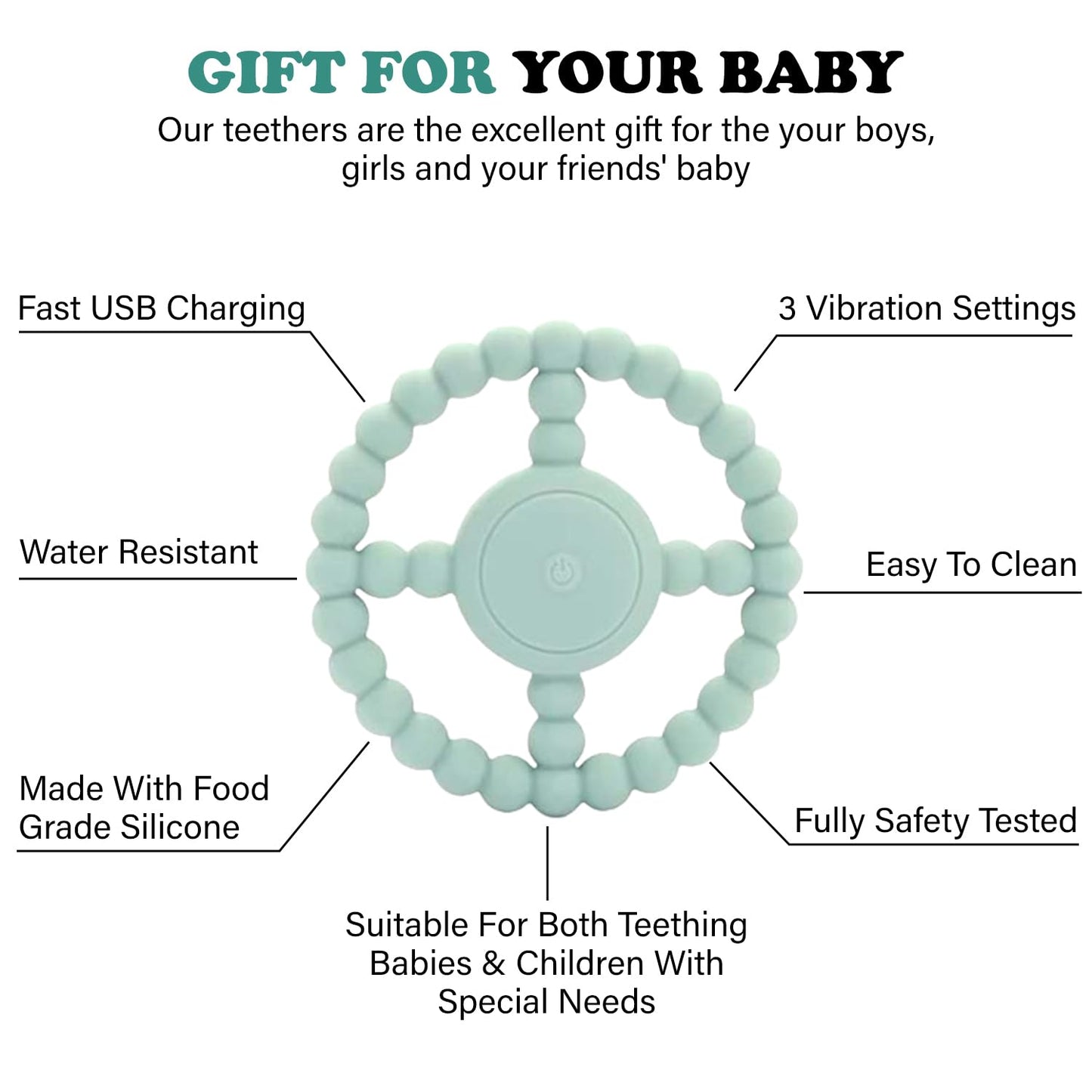 Teething Rings - Baby Teether Toys for Babies 6-18 Months - Vibrating Silicone Baby Chew Toys - Safe Teethers for Soothing Sore Gums - Support Speech- Waterproof Baby Teething Toys for Boys and Girls