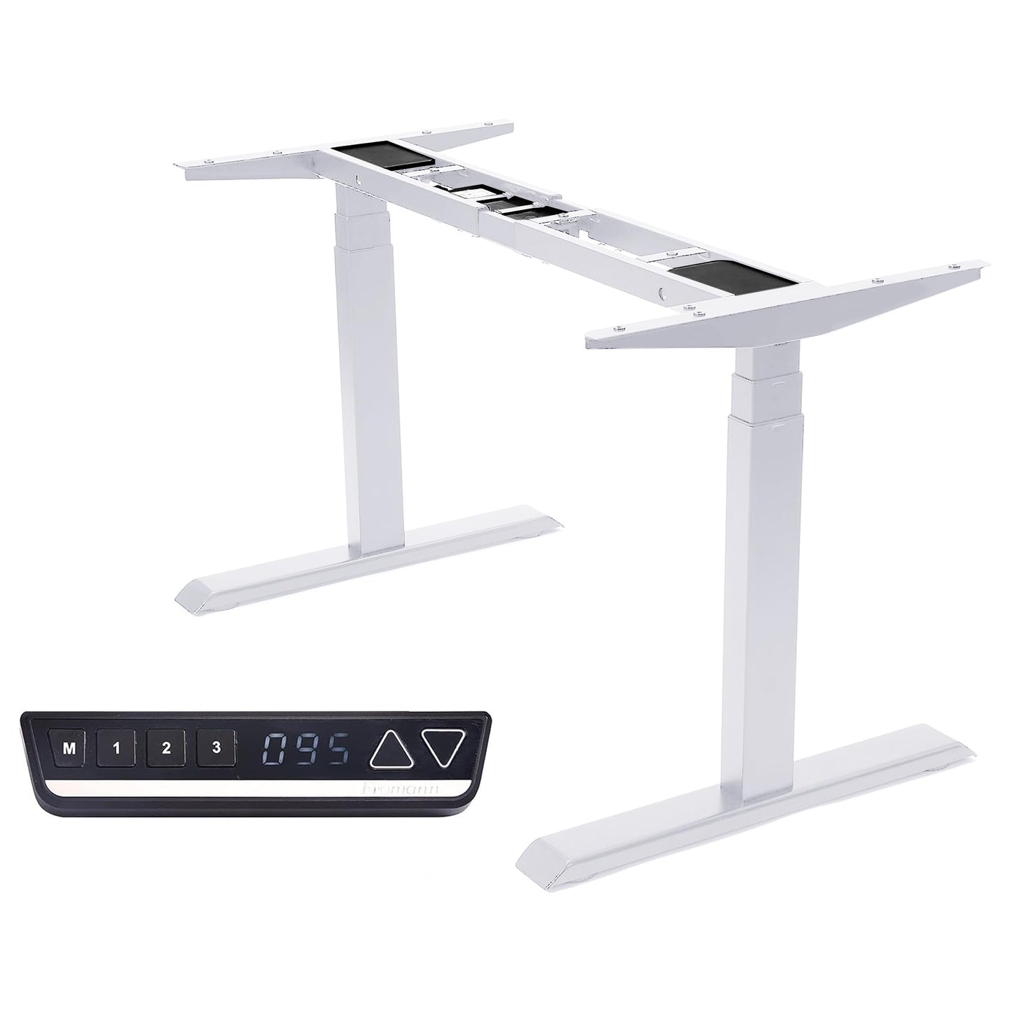 Fromann Dual Motor Standing Desk Frame 3 Tier Legs Sit Stand up Electric Height Adjustable Desk Base for Home and Office (White)