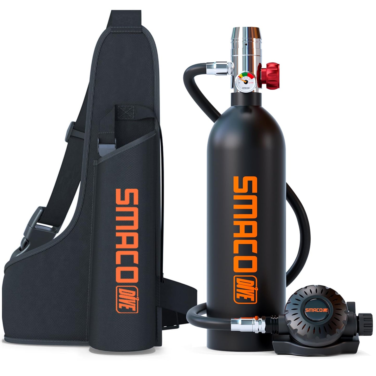 SMACO Mini Scuba Tank 1L Portable Diving Tank for Snorkeling, Emergency Rescue DOT Certified Lung Air Tank for Air Supply Compact & Lightweight Pony Bottle S400