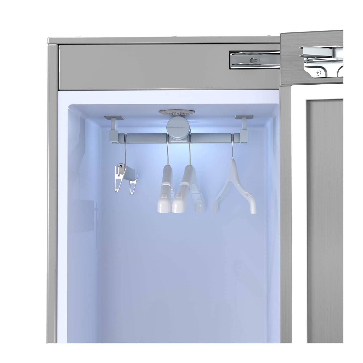 Equator 7.6cf Smart Steam Dryer Closet 4 Moving Hangers Quick20 Refresh Wrinkle Free in Stainless Steel