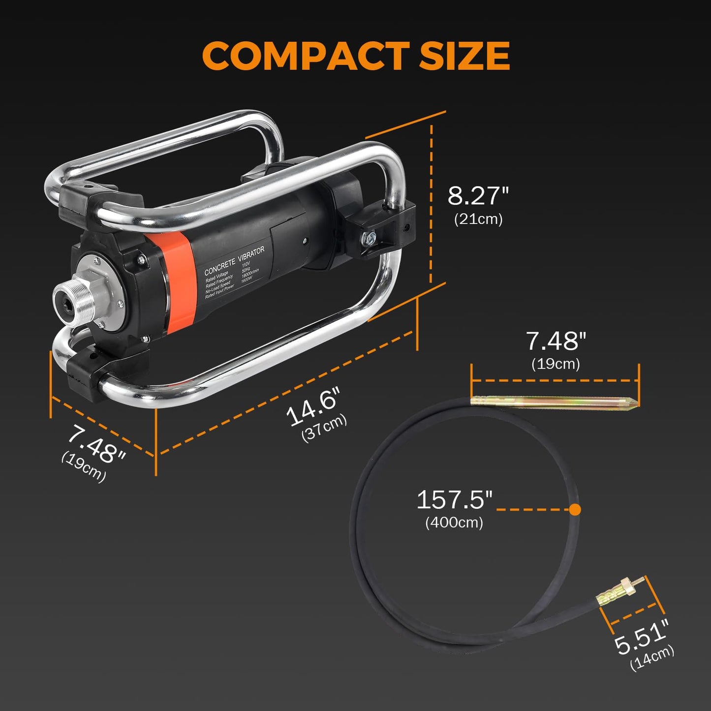 BEAMNOVA Electric Concrete Vibrator Handheld 11000 Vibration Per Minute 2HP with Shaft of 14-3/4 Feet
