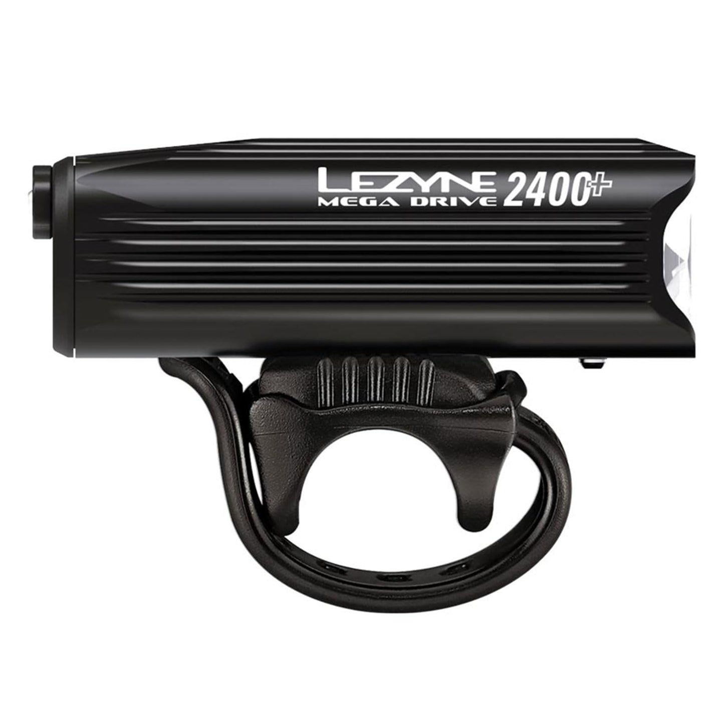 LEZYNE Mega Drive Bicycle USB-C Rechargeable IPX7 White LED Front Light with Multiple Solid & Flash Modes | Integrated Silicone Rubber Strap Mount | 2400 Lumens, Black Gloss