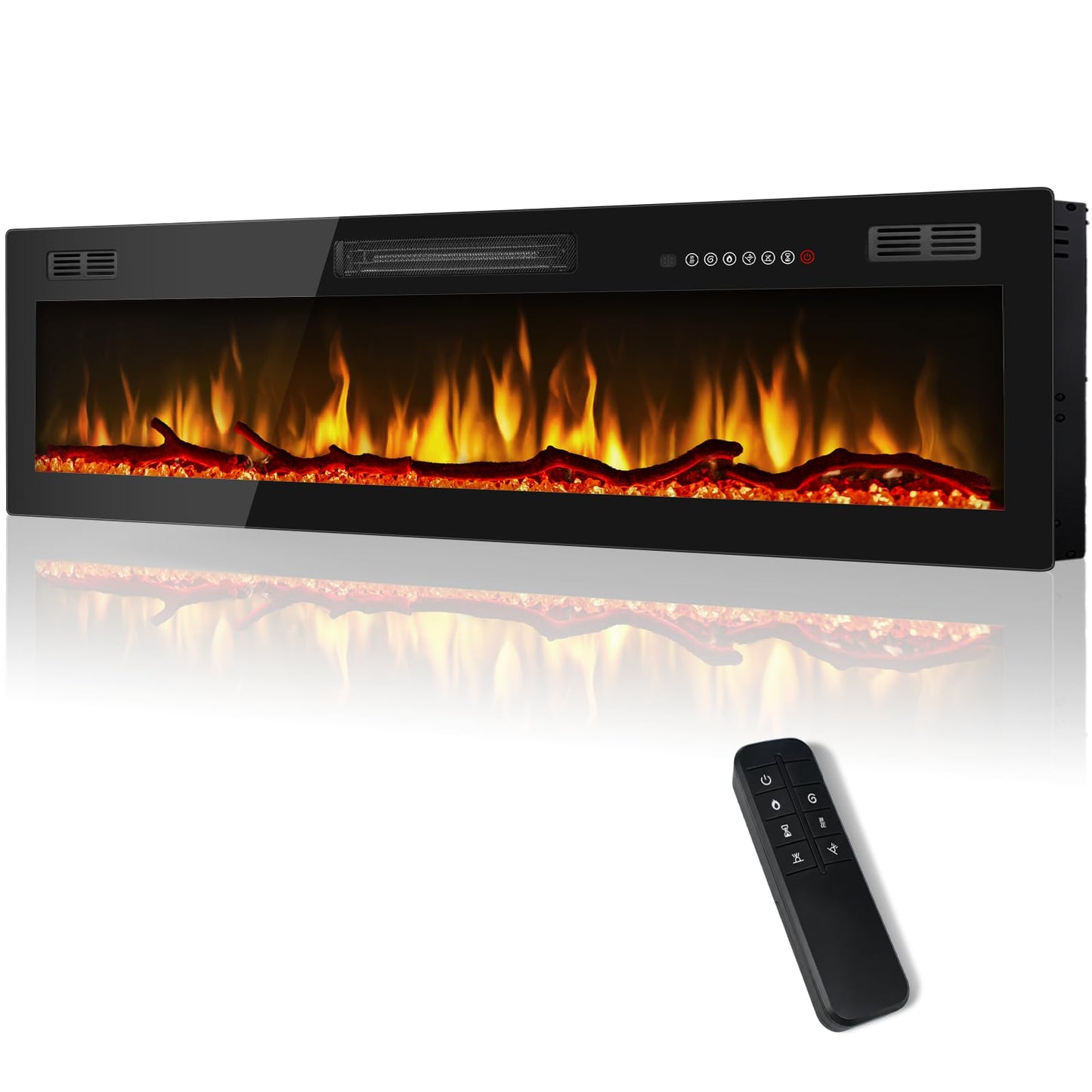 Tornivk 72 Inch Electric Fireplace Heater,Wall Mounted/Recessed Electric Fireplace Insert,Ultra-Thin 750/1500w in Wall Fireplace Electric with Remote Control,Logs,Crystal for Bedroom,Livingroom
