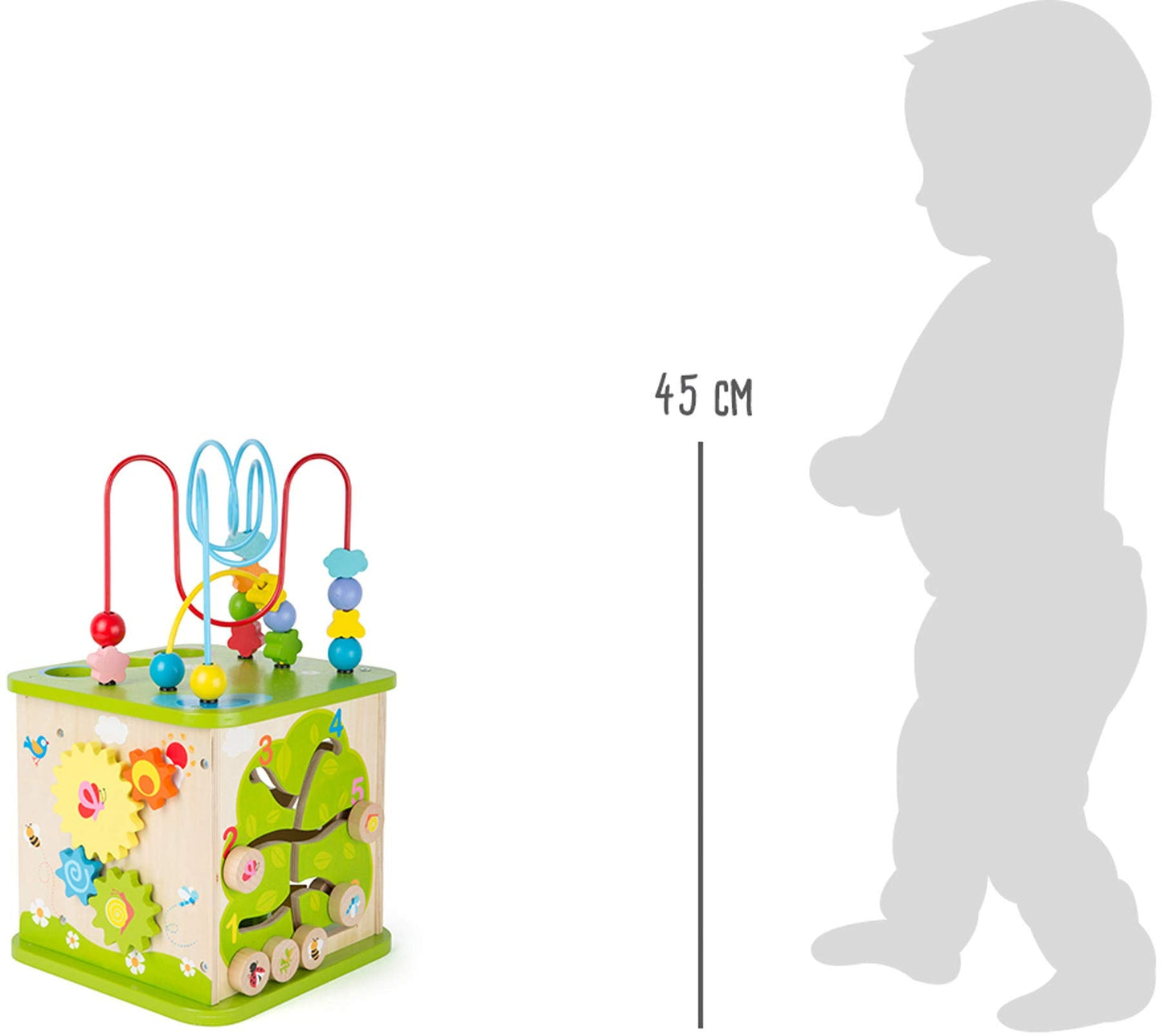 Small Foot 10605 Wooden motoric Cube with Five Sides of Fun, incl. motoric Loops and Ball Track, Multi