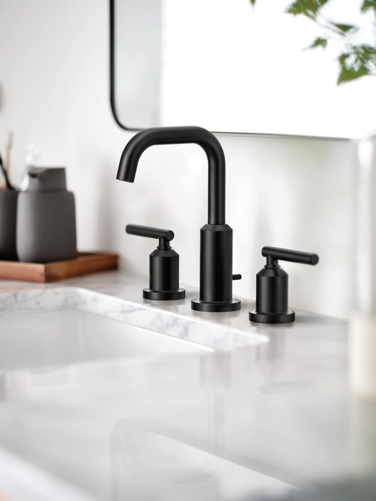 Moen Gibson Two-Handle High Arc Widespread Modern Bathroom Sink Faucet for 3-Hole Setups with Valve Included, Matte Black, TV6142BL