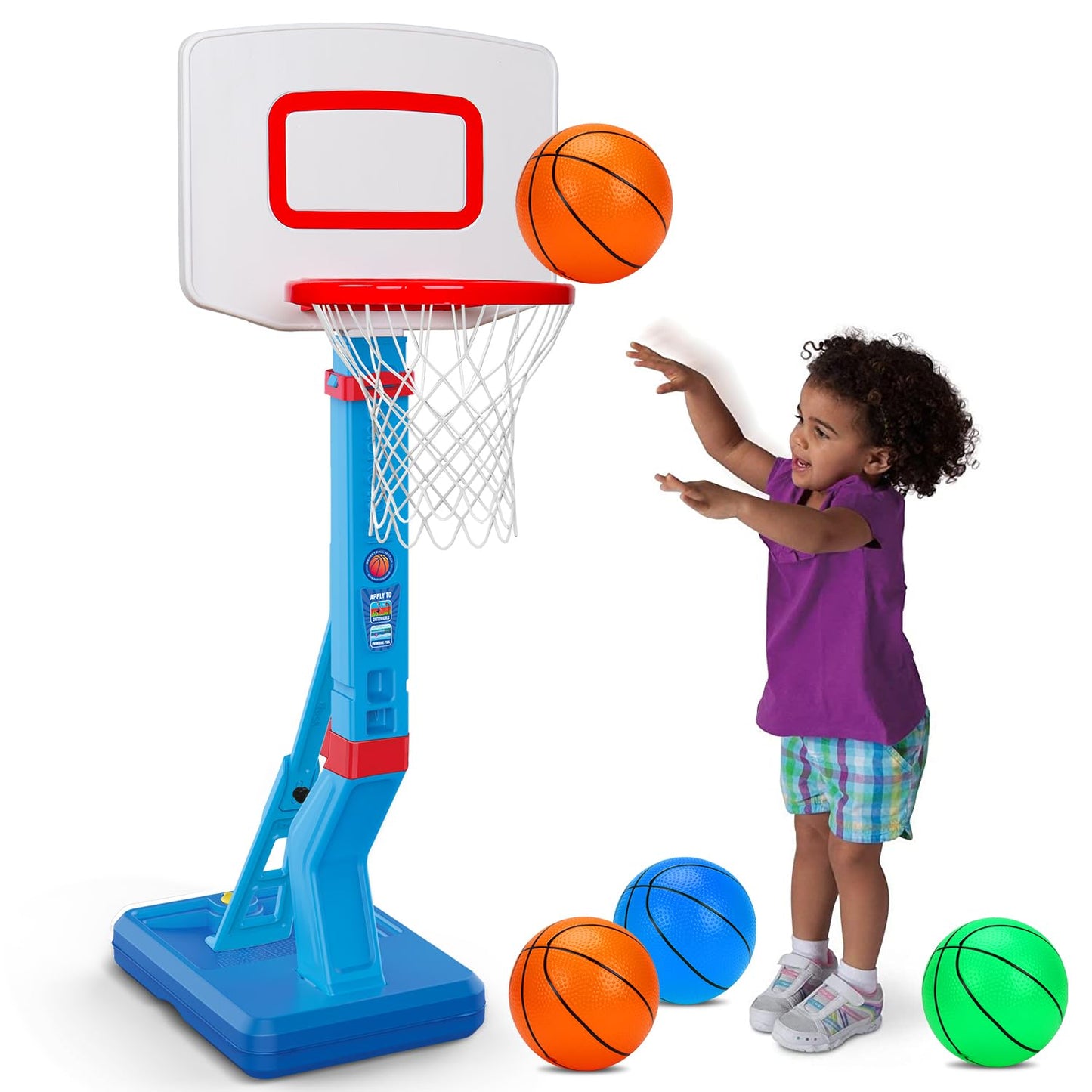 Toddler Basketball Hoop Indoor Mini Adjustable Basketball Goal with Ball Pump Outdoor Toys Backyard Game Outside Pool Basketball Toys for 3 4 Year Old Boy Girl Kid Toy Age 4-8 Birthday Gift