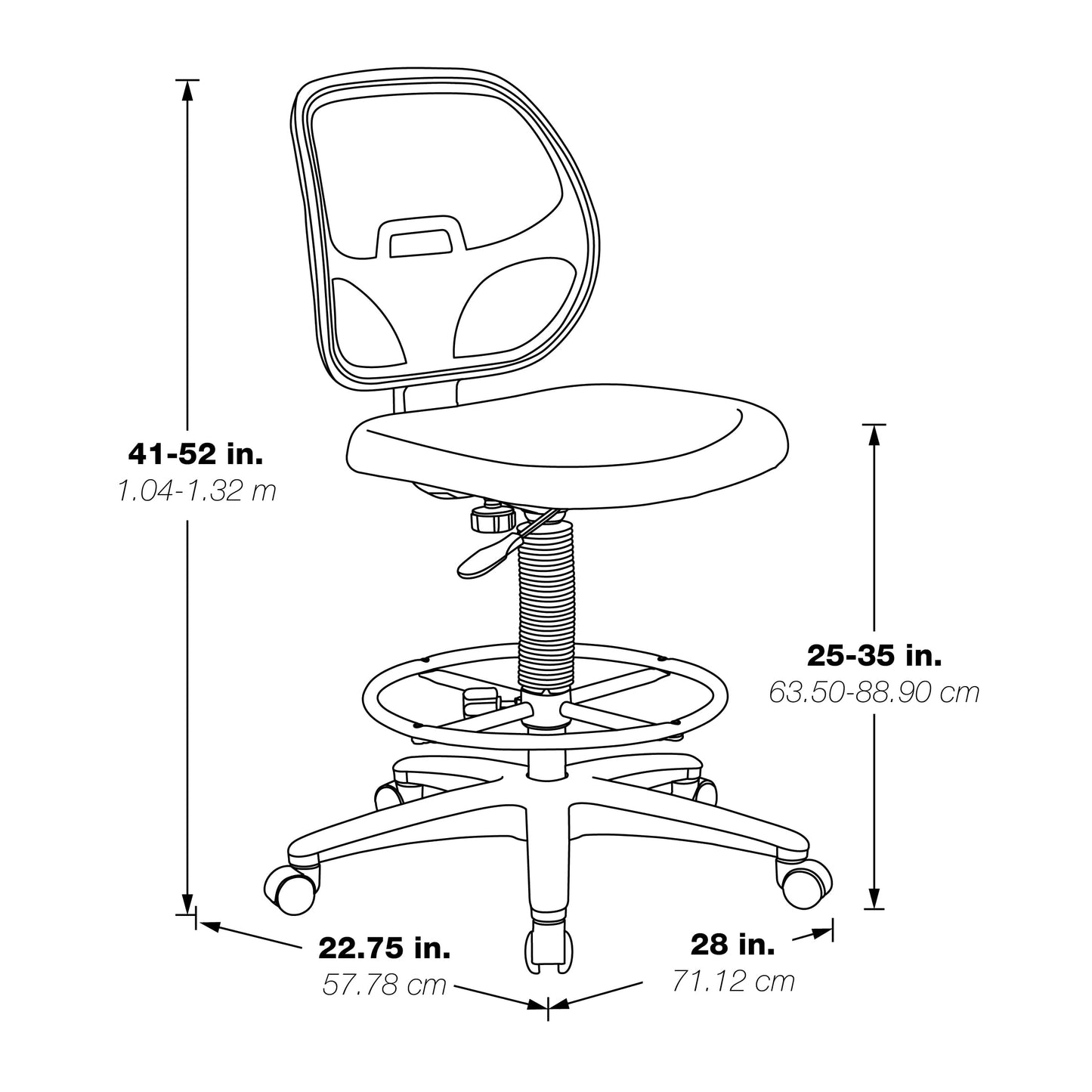 Office Star DC Series Deluxe Breathable Mesh Back Ergonomic Drafting Chair with Lumbar Support and Adjustable Footring, Black Fabric