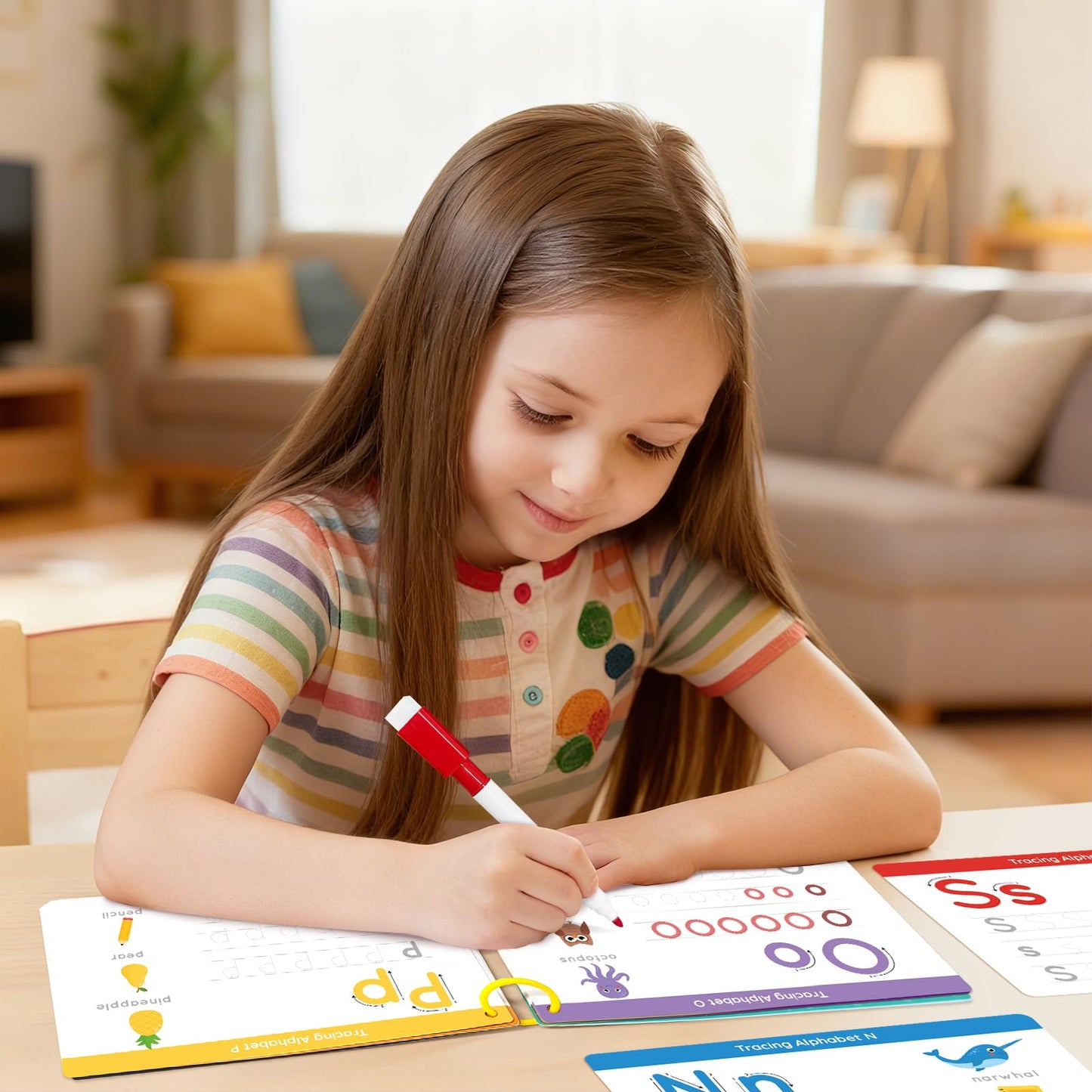 EUUBIRD Reusable Preschool Learning Activity Book - Handwriting Practice with Alphabet & Letter Tracing, Kindergarten Workbook for Kids Ages 3-5