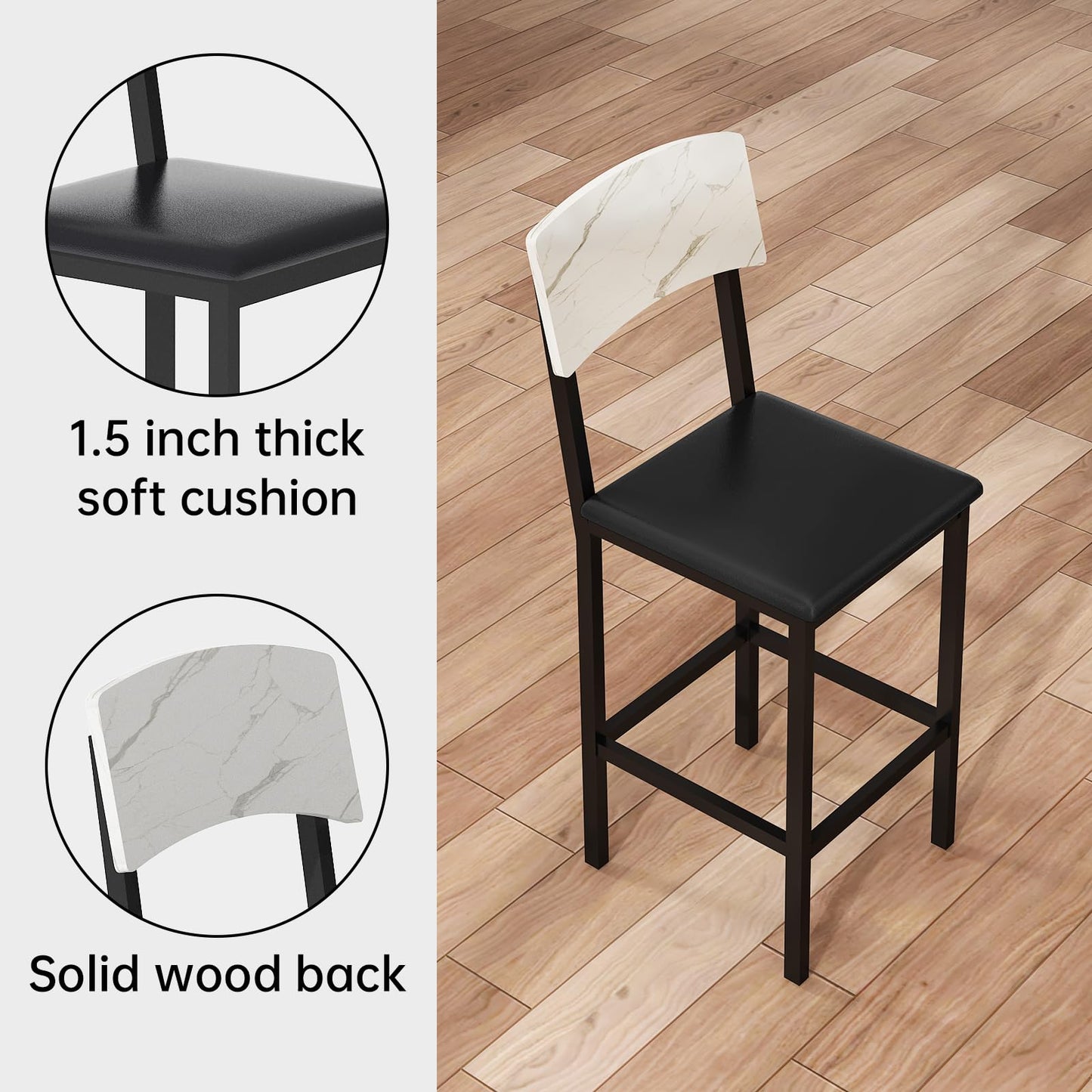 AWQM 5-Piece Dining Table Set, Dining Table Set for 4, Counter Height Table & 4 Bar Stools, Modern Kitchen Dining Set, with Upholstered Chairs, Compact Dining Set for Small Spaces, Marble Texture