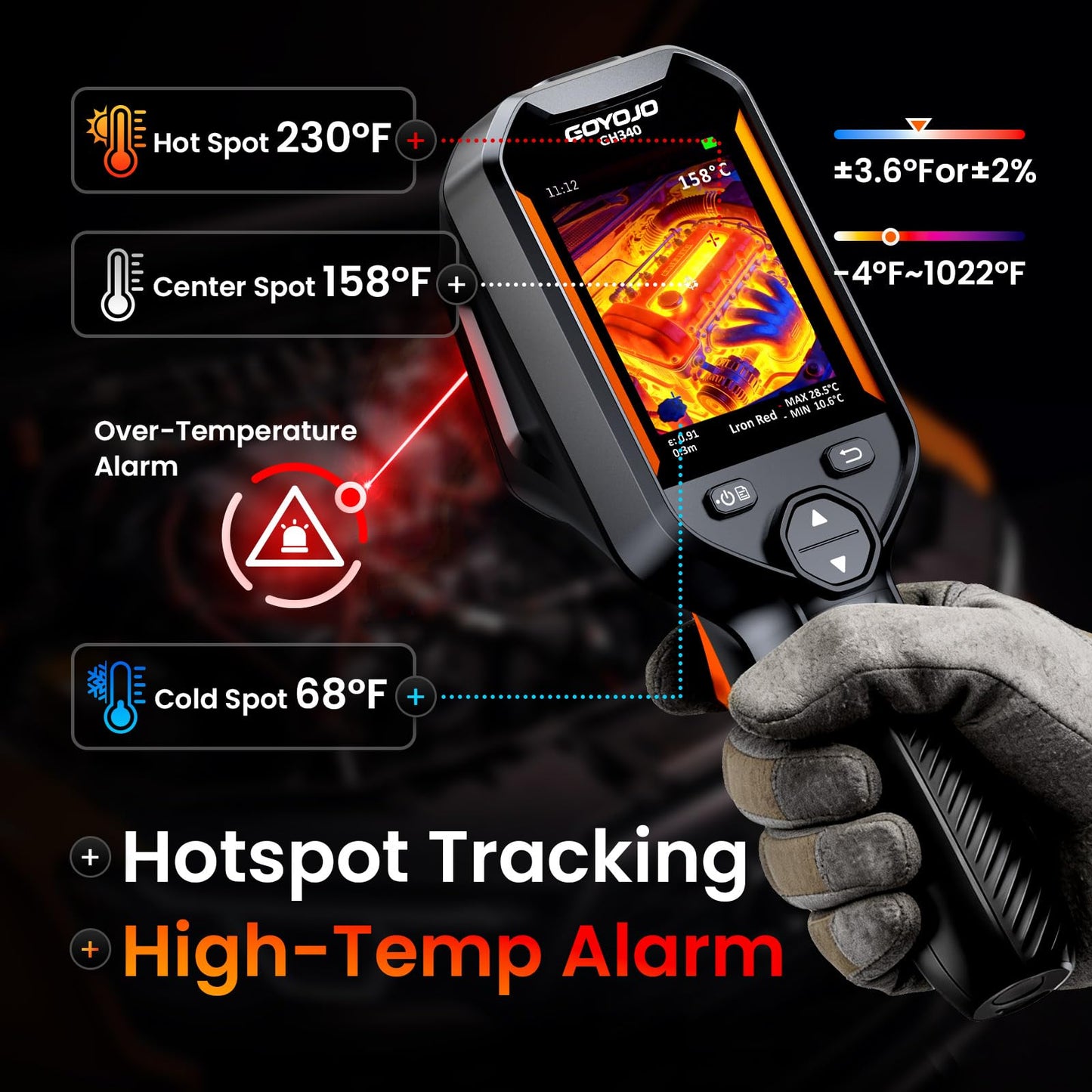 GH340 Thermal Imaging Camera 640x480 Super Resolution, Dual-Camera with 2MP Visual Camera, 256x192 IR Resolution Handheld Thermal Camera for Home Inspection, HVAC Electrical Water Leak Break Detection