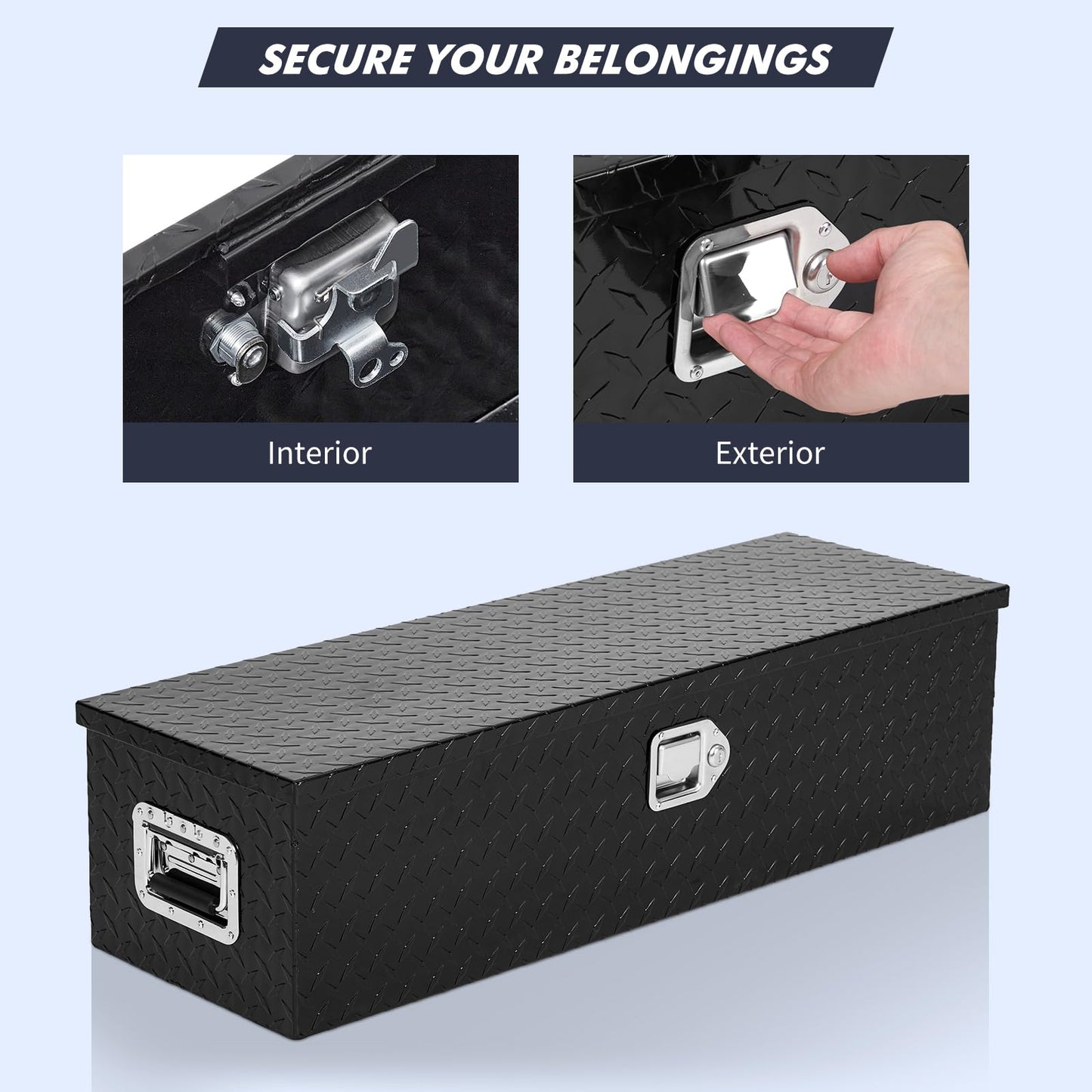 GarveeTech 36 in Truck Bed Tool Box, Heavy Duty Aluminum Diamond Plate ToolBox for Pick Up Truck RV Trailer, Trailer Toolbox Storage with Side Handle, Lock and Keys, Black