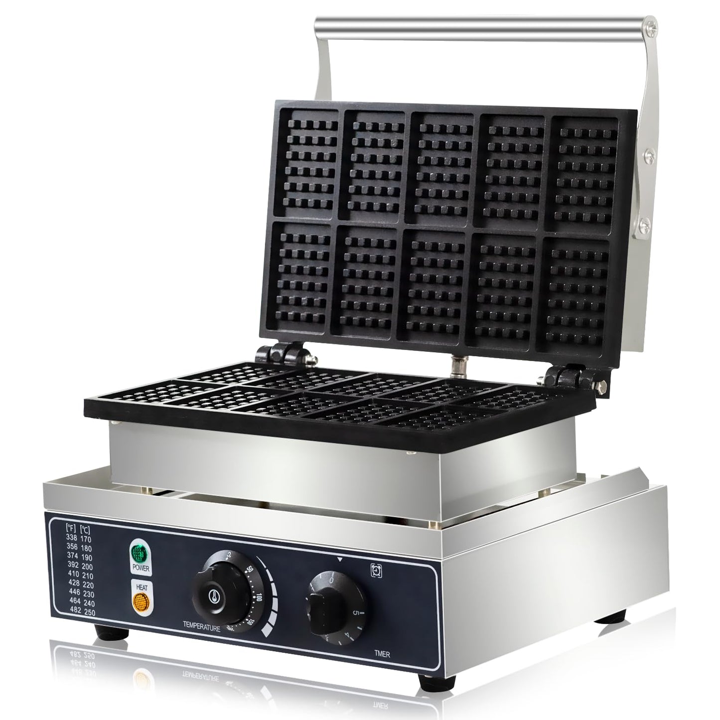 110V1650W Commercial Mini Square Waffle Maker, 10 Grids Waffle Baker Machine, Non-Stick,3.5 X 2.0" Belgian Waffle maker with Temp and Time Control, for Restaurant Bakeries Snack Bar Family.