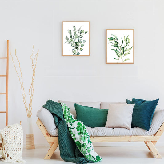 Zonon 9 Pcs Botanical Boho Bathroom Decor Plant Wall Prints, 10" x 8" Unframed Sage Green Leaves Decoration Posters, Eucalyptus Wall Decor, Minimalist Watercolor Art Prints for Living Bedroom Kitchen