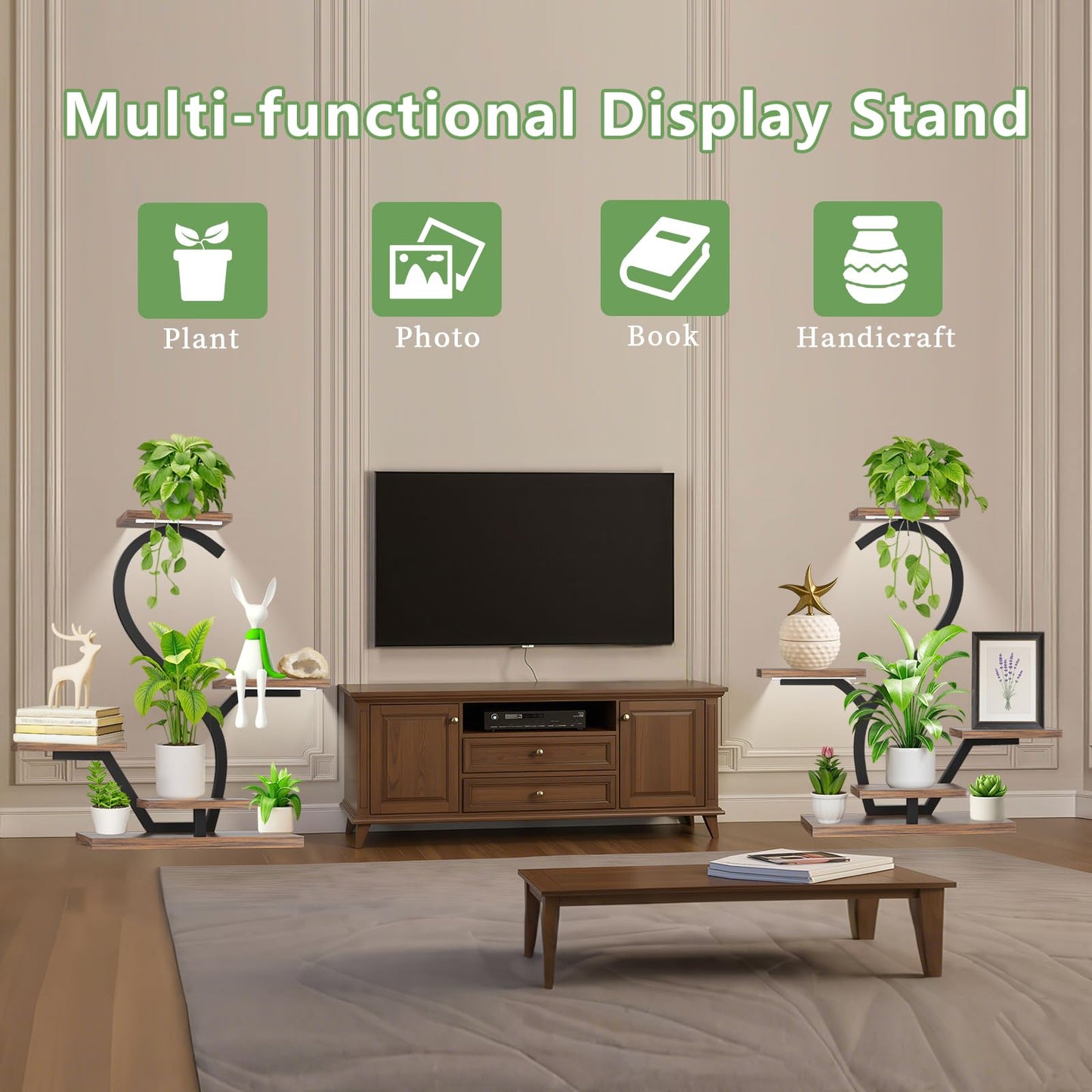 Plant Stand Indoor with Grow Lights - 5 Tiered Indoor Plant Shelf, 30" Small Plant Stand for Indoor Plants Multiple, S-Shape Plant Rack Display Shelf, Flower Holder for Living Room, Patio (2 Pack)